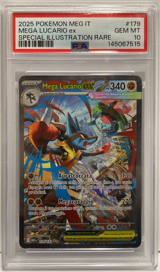 Mega Lucario EX 179/132 Special Illustration Rare Pokemon MEG IT 2025 PSA 10