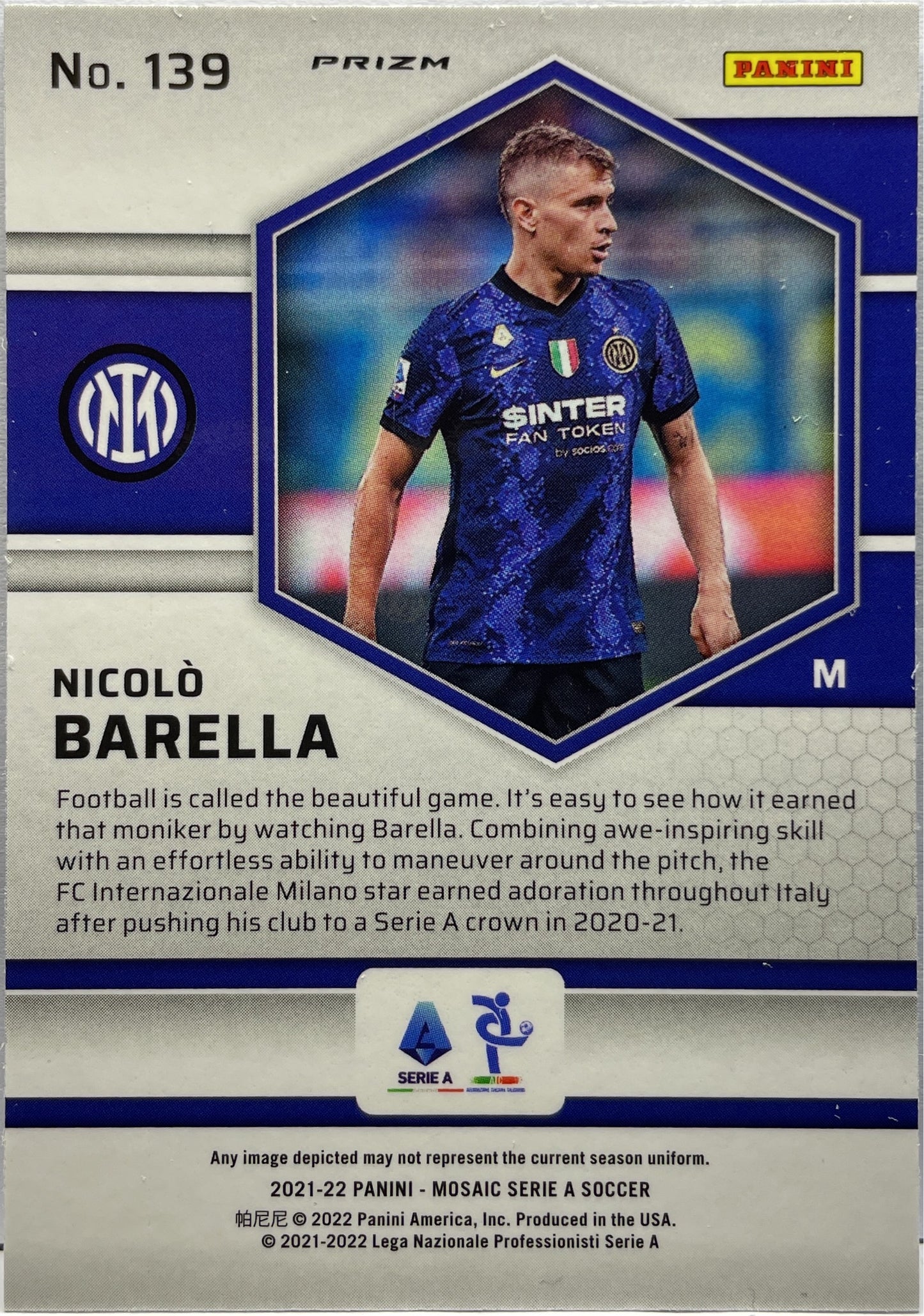 Nicolo Barella Peacock Mosaic Serie A 2021/22