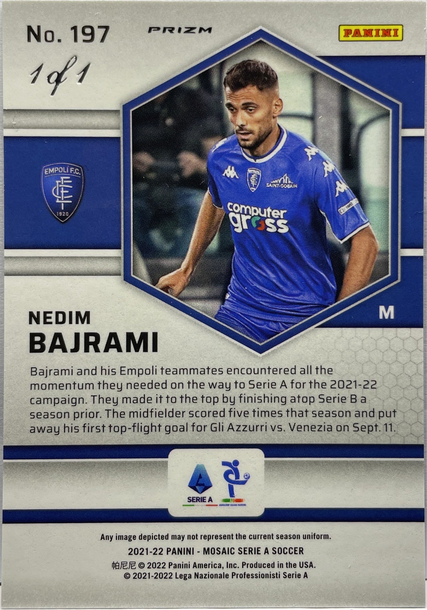 Nedim Bajrami 1/1 Rookie Nebula Mosaic Serie A 2021/22