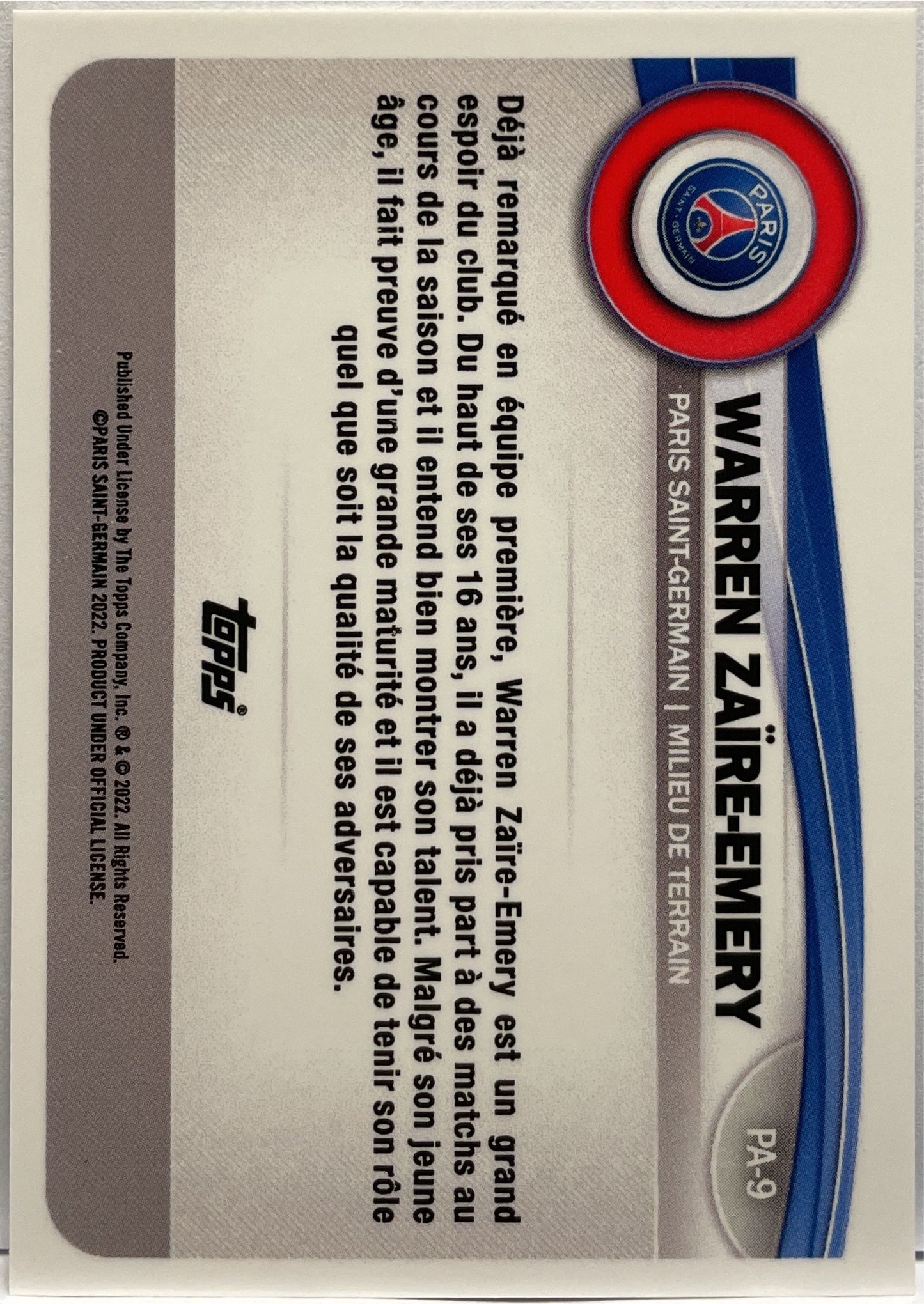 Warren Zaire Emery 5/99 Rookie Topps PSG Team Set 2022/23