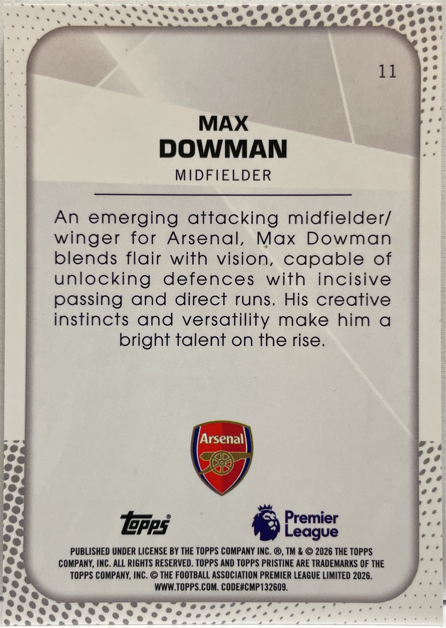Max Dowman Rookie Topps Pristine EPL Premier League 2025/26