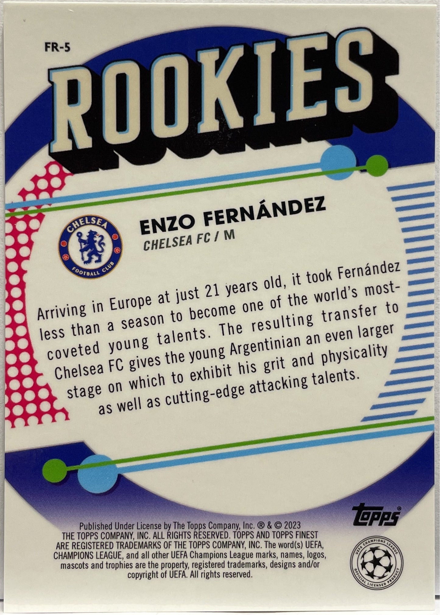 Enzo Fernandez 61/99 Rookie Rookies Green Lava Topps Finest UCC 2022/23