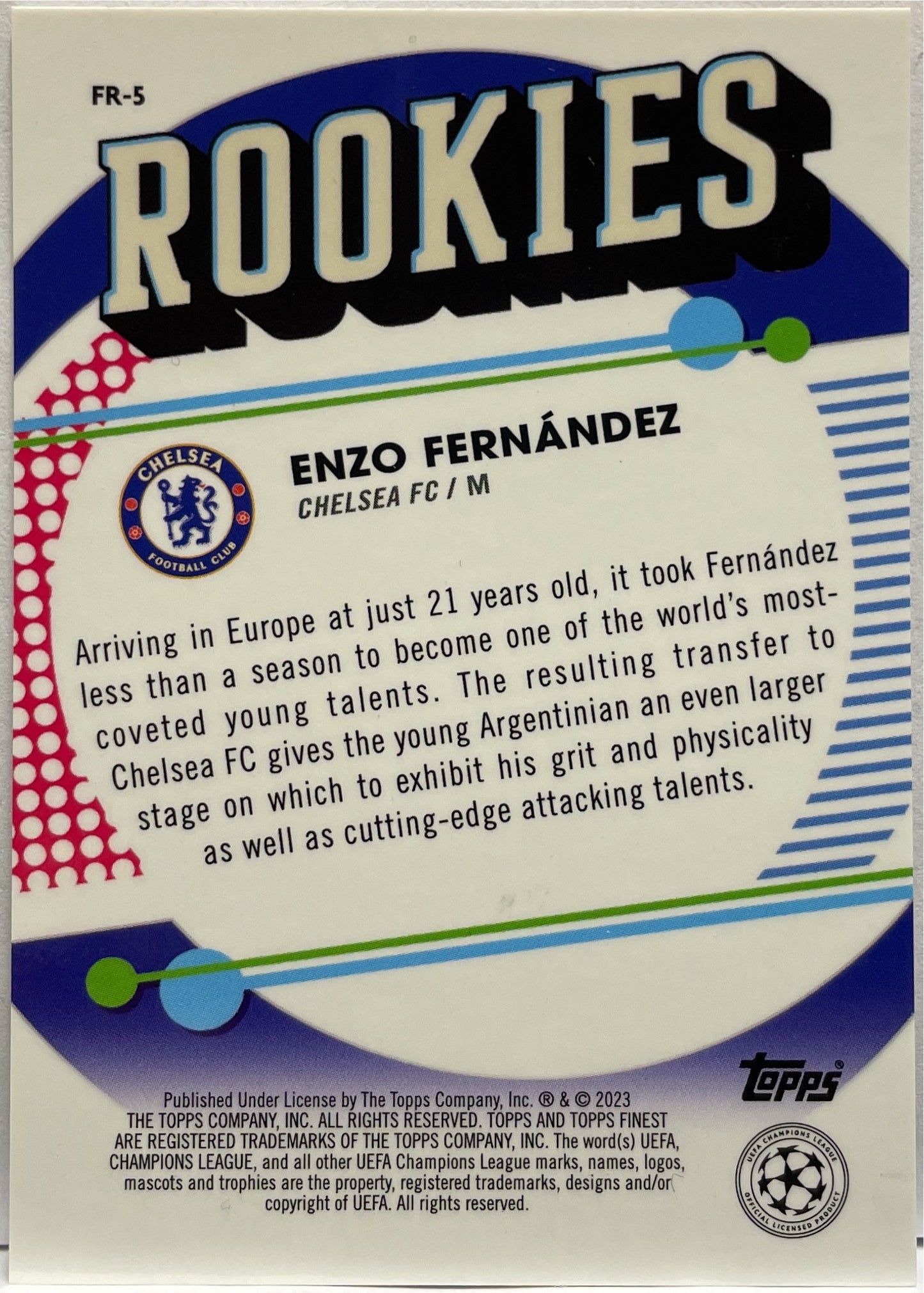 Enzo Fernandez 48/75 Rookie Rookies Rose Topps Finest UCC 2022/23