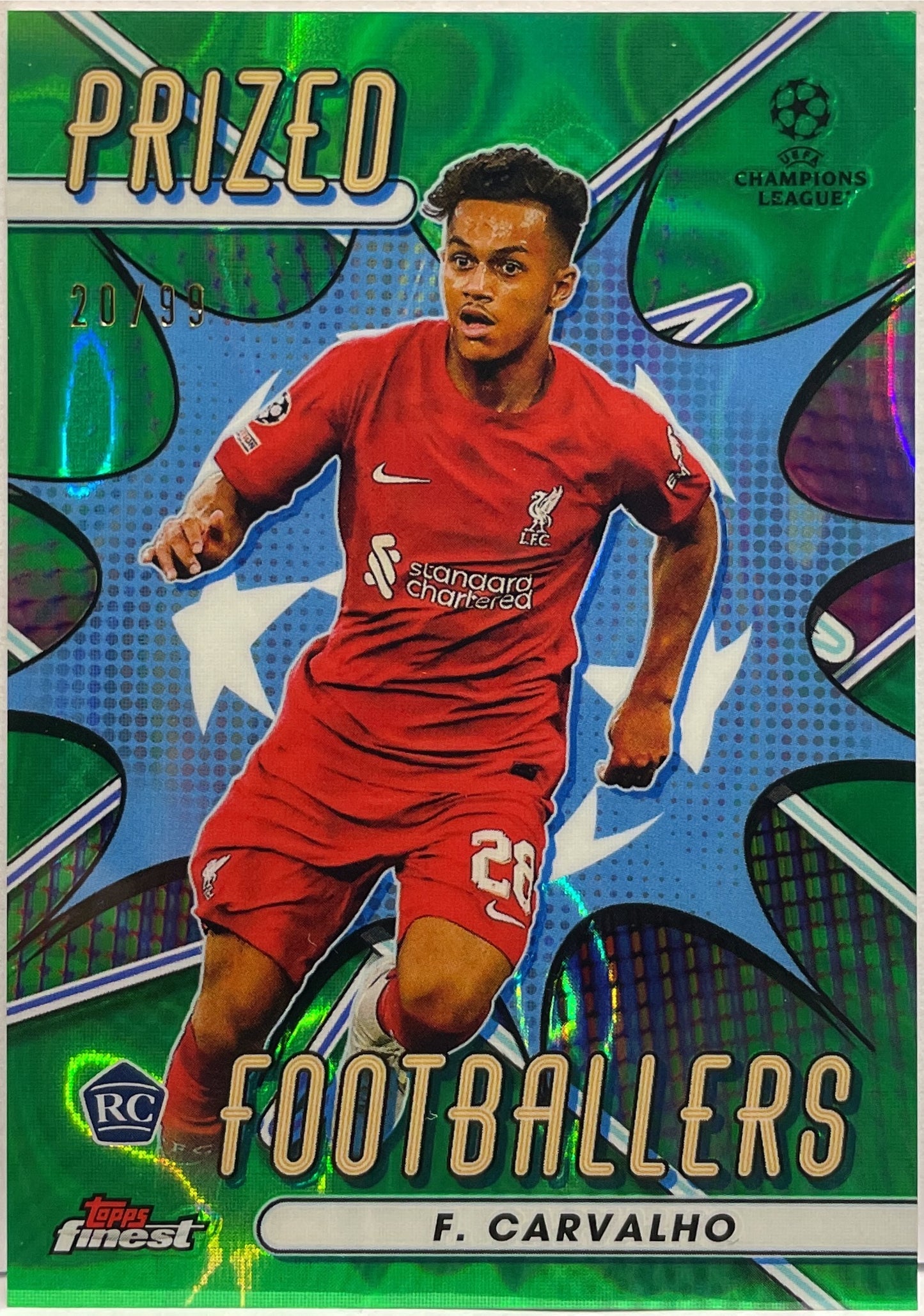 Fabio Carvalho 20/99 Rookie Prized Footballers Green Lava Topps Finest UCC 2022/23