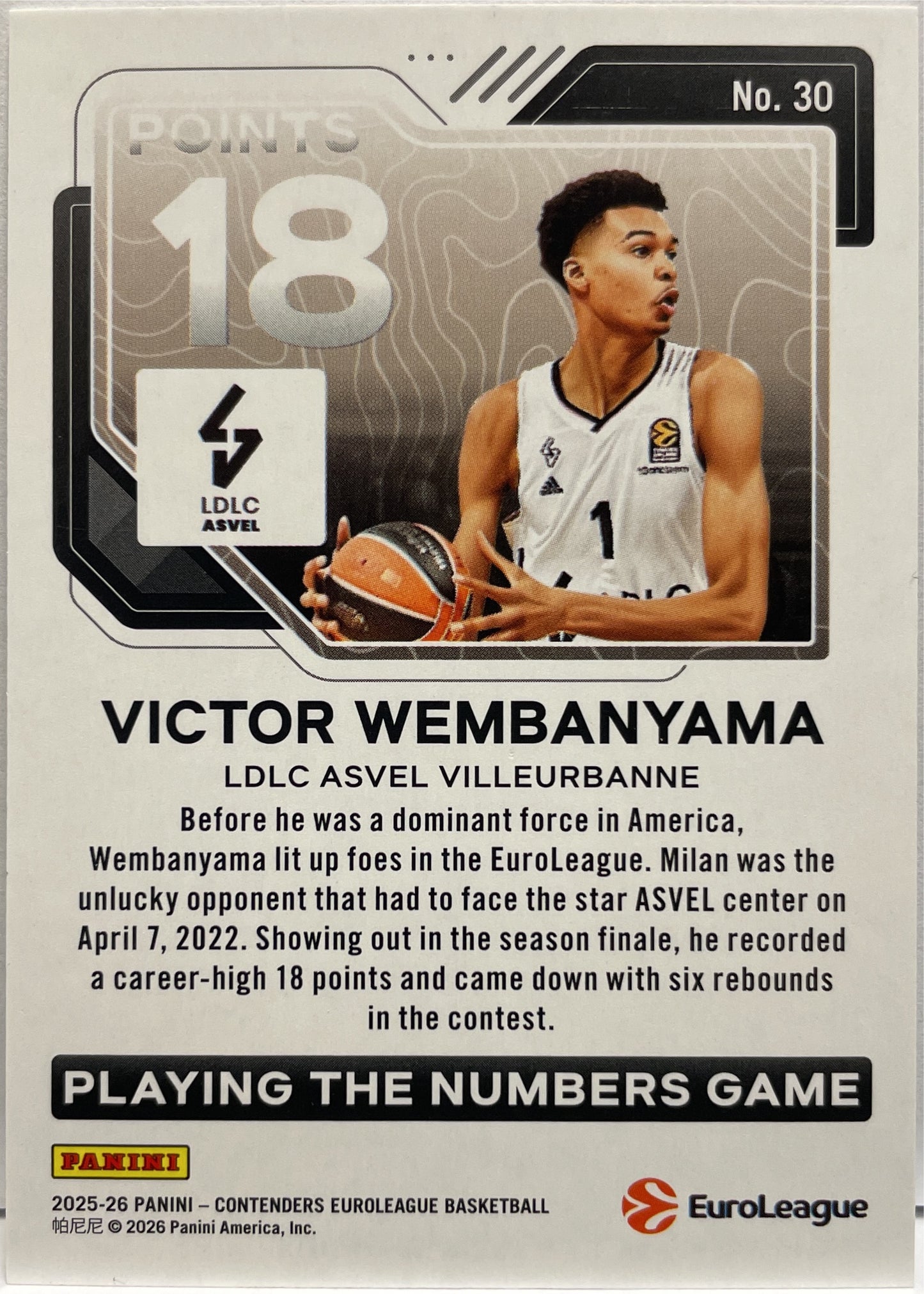 Victor Wembanyama Playing The Numbers Game Panini Contenders Basketball Euroleague 2025/26