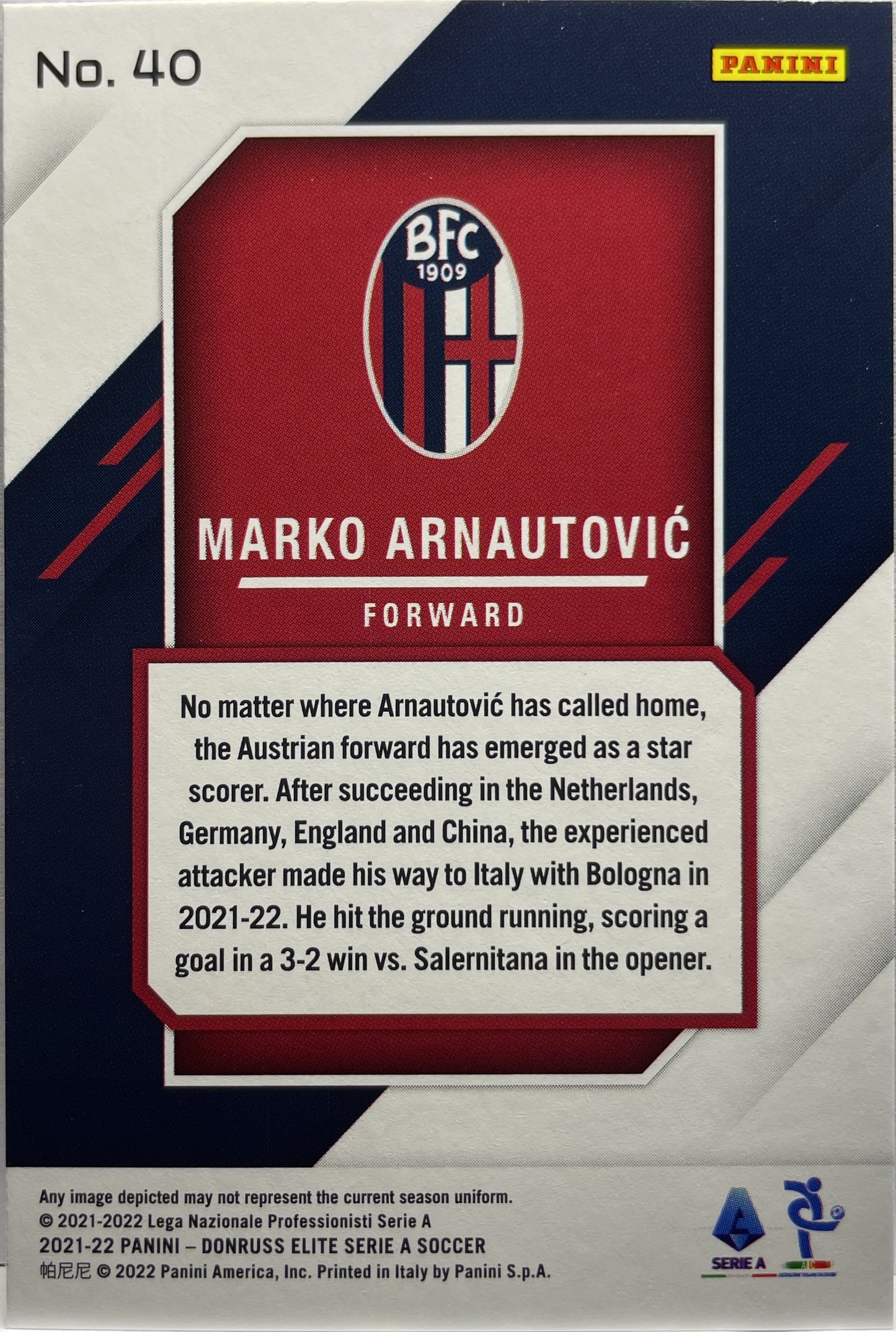 Marko Arnautovic 30/49 Fireworks Orange Donruss Elite Serie A 2021/22