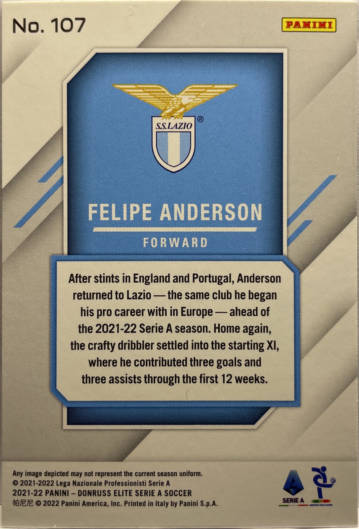 Felipe Anderson 1/10 Gold Donruss Elite Serie A 2021/22