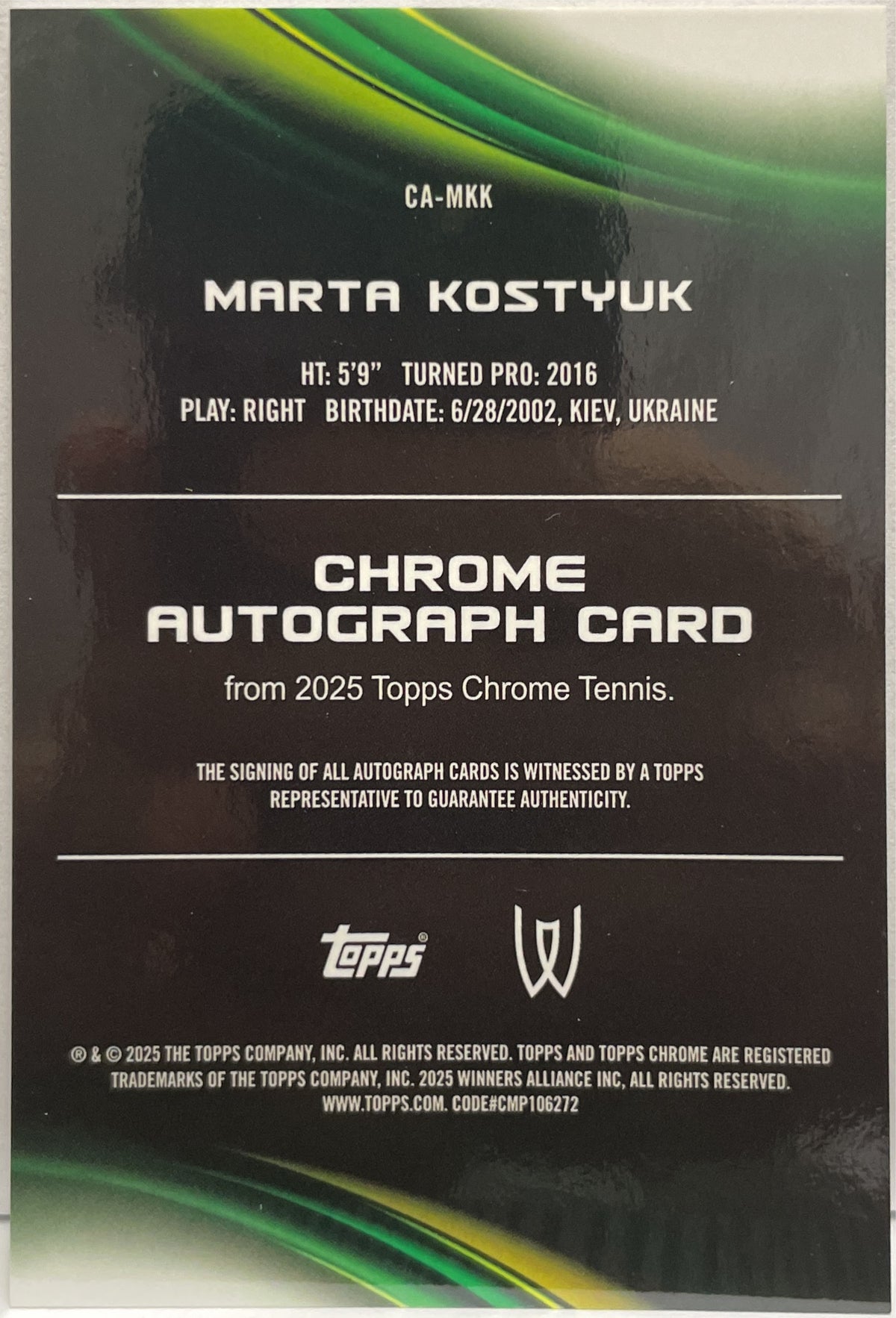 Marta Kostyuk Autograph Topps Chrome Tennis 2025
