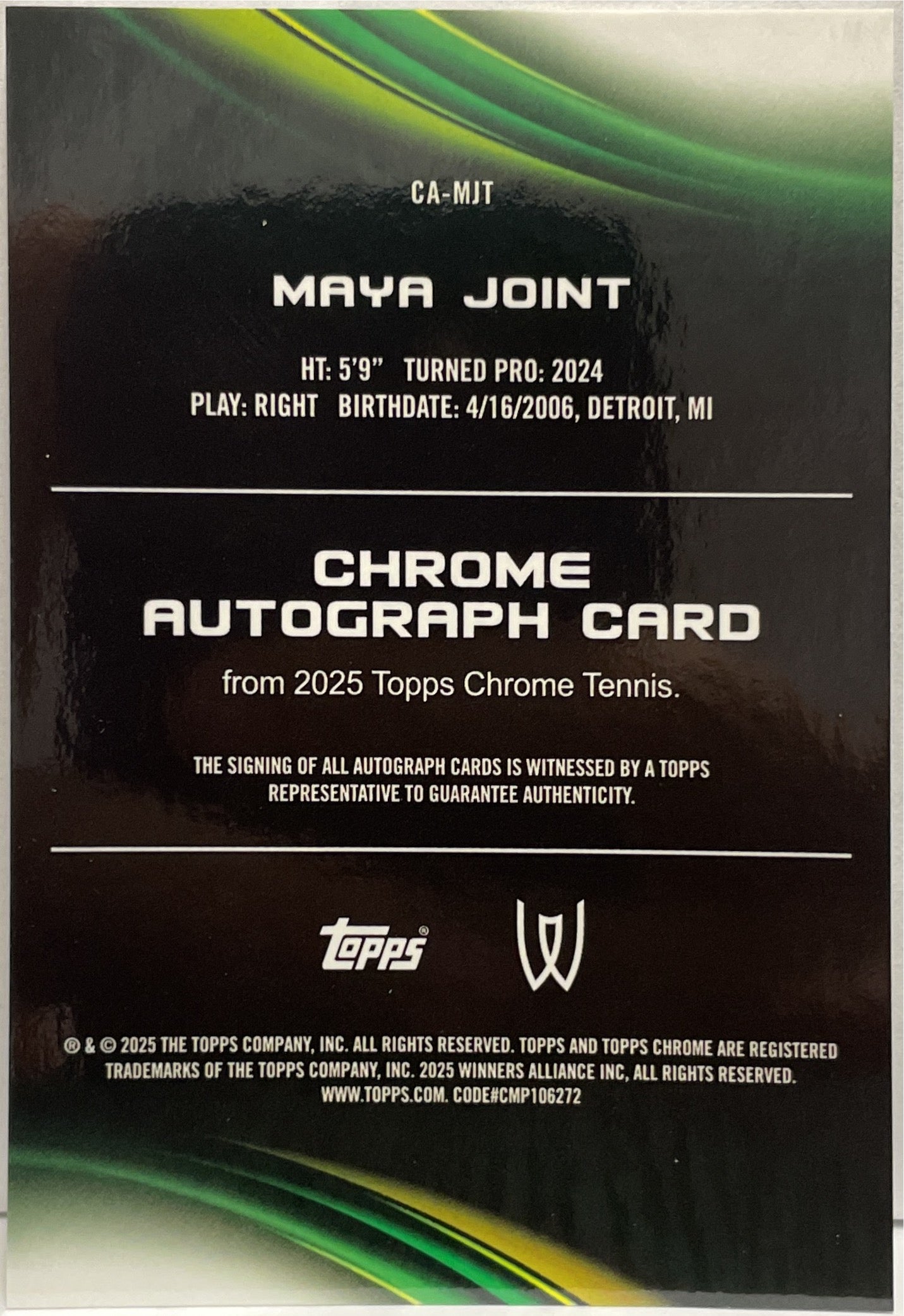 Maya Joint Rookie Autograph Topps Chrome Tennis 2025
