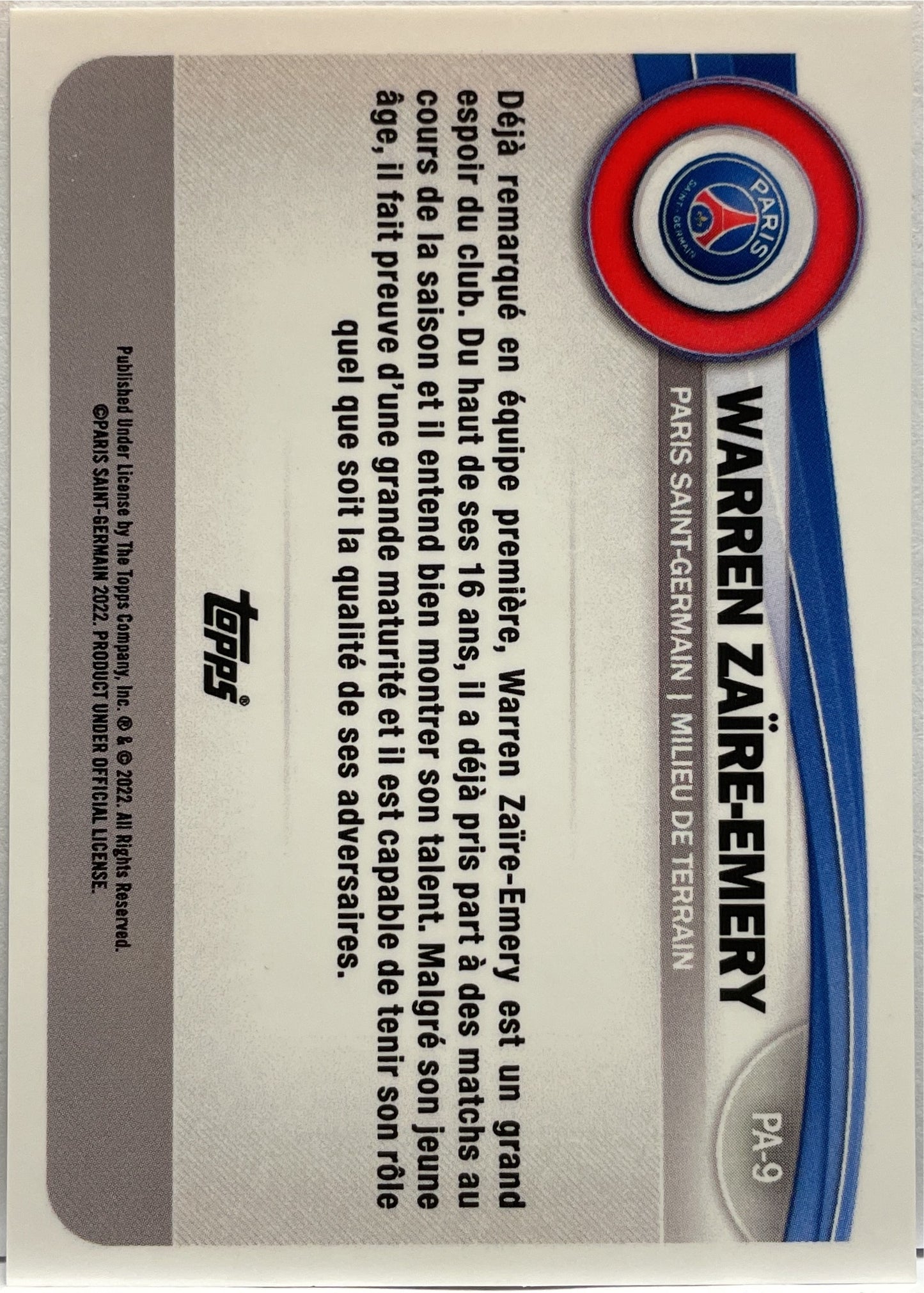 Warren Zaire Emery 15/50 Rookie Gold Topps PSG Team Set 2022/23