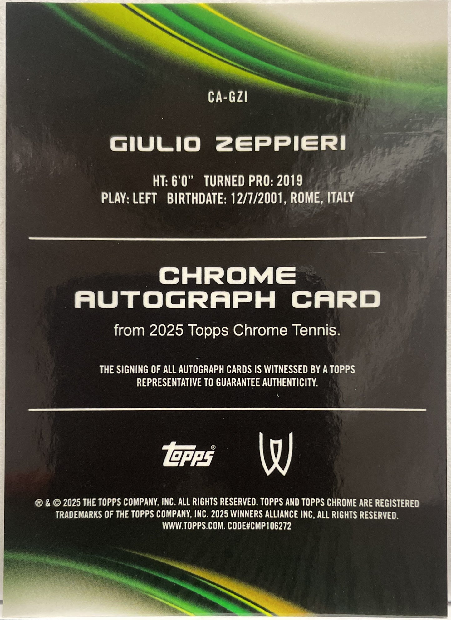 Giulio Zeppieri 39/150 Autograph Blue Geometric Topps Chrome Tennis 2025