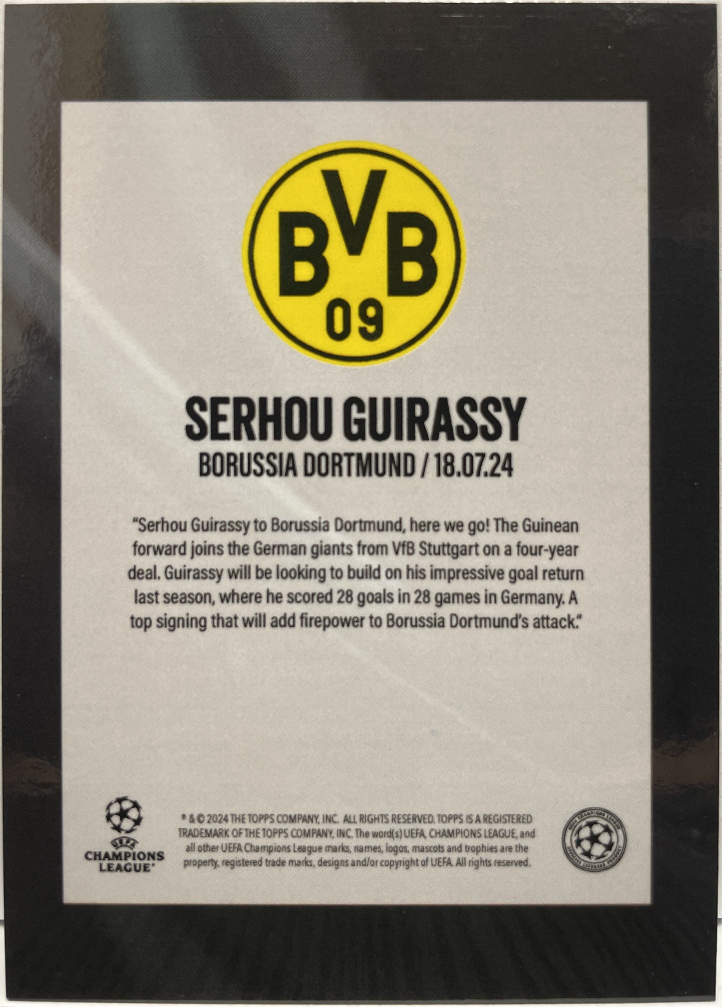 Serhou Guirassy 55/99 Autograph Star Signing Green Topps Fabrizio Romano Here We Go 2024