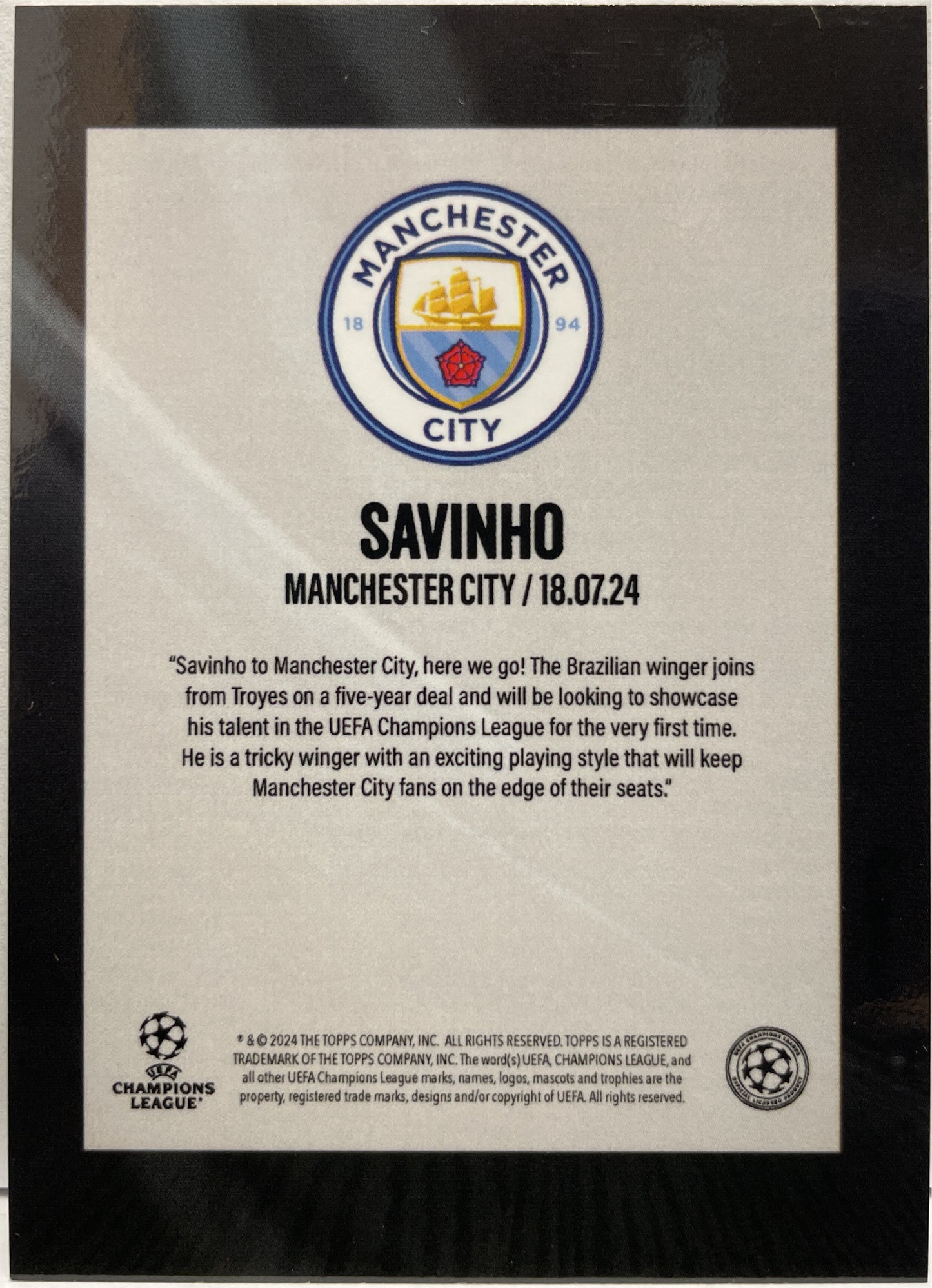 Savinho 33/49 Star Signing Topps Fabrizio Romano Here We Go 2024