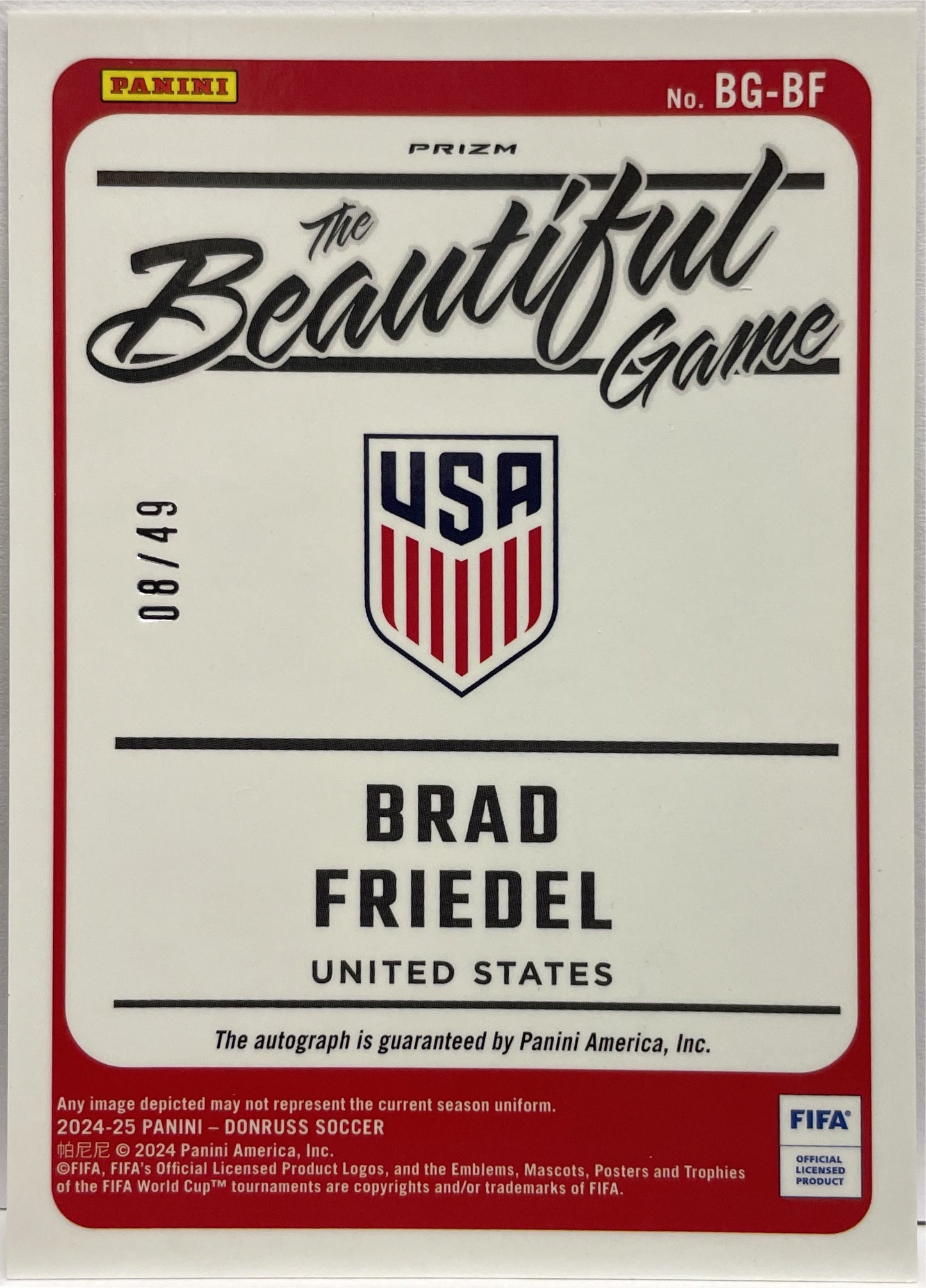 Brad Friedel 8/49 Autograph The Beautiful Game Red Donruss Fifa 2024/25