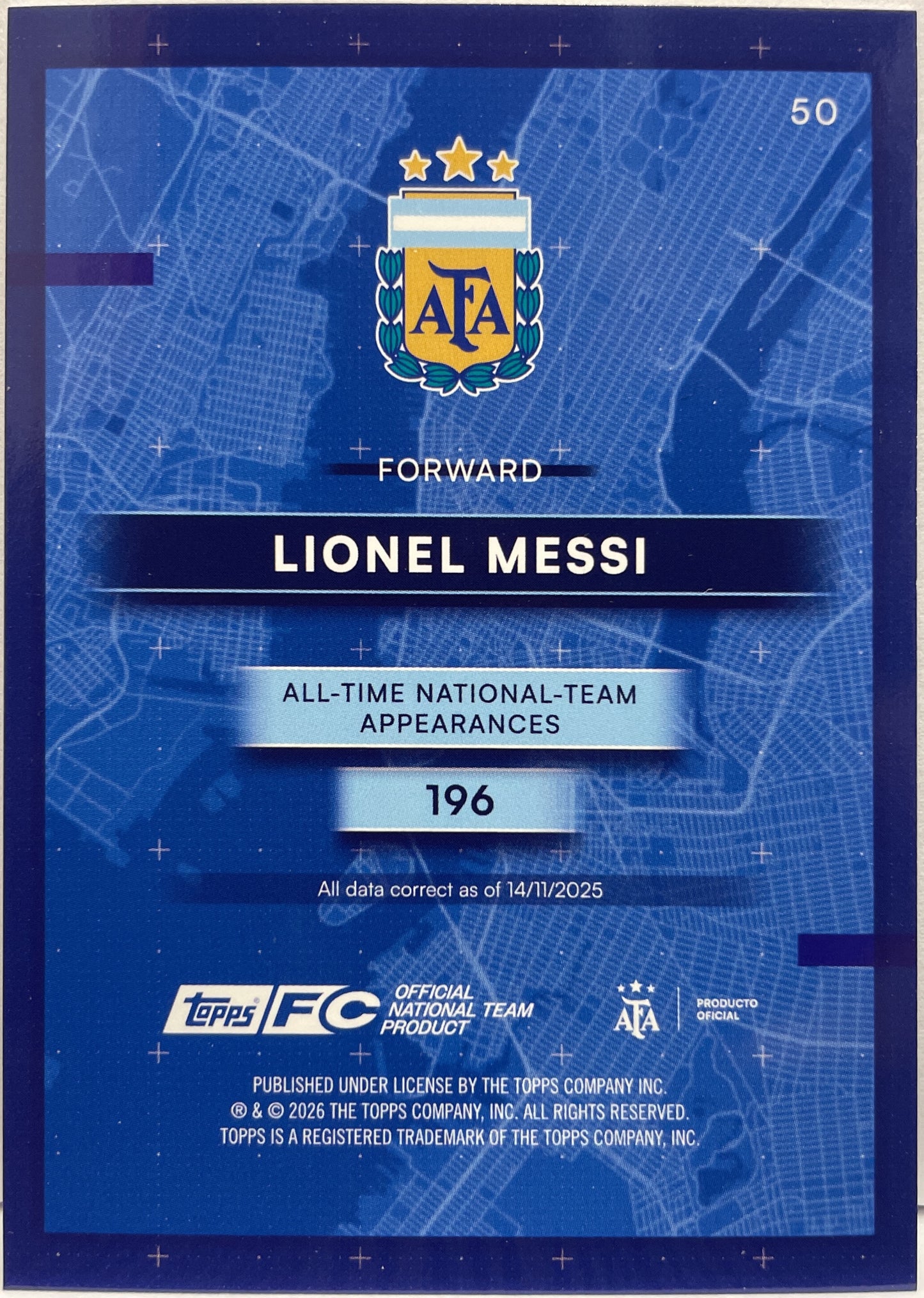 Lionel Messi All Time National Team Speckle Topps Argentina Team Set 2025/26