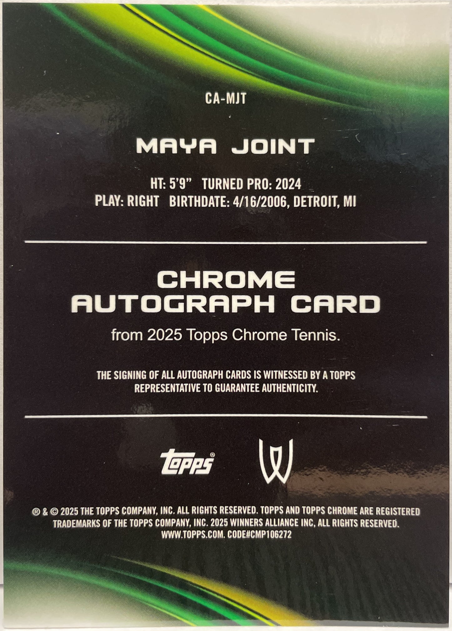 Maya Joint Rookie Autograph Geometric Topps Chrome Tennis 2025