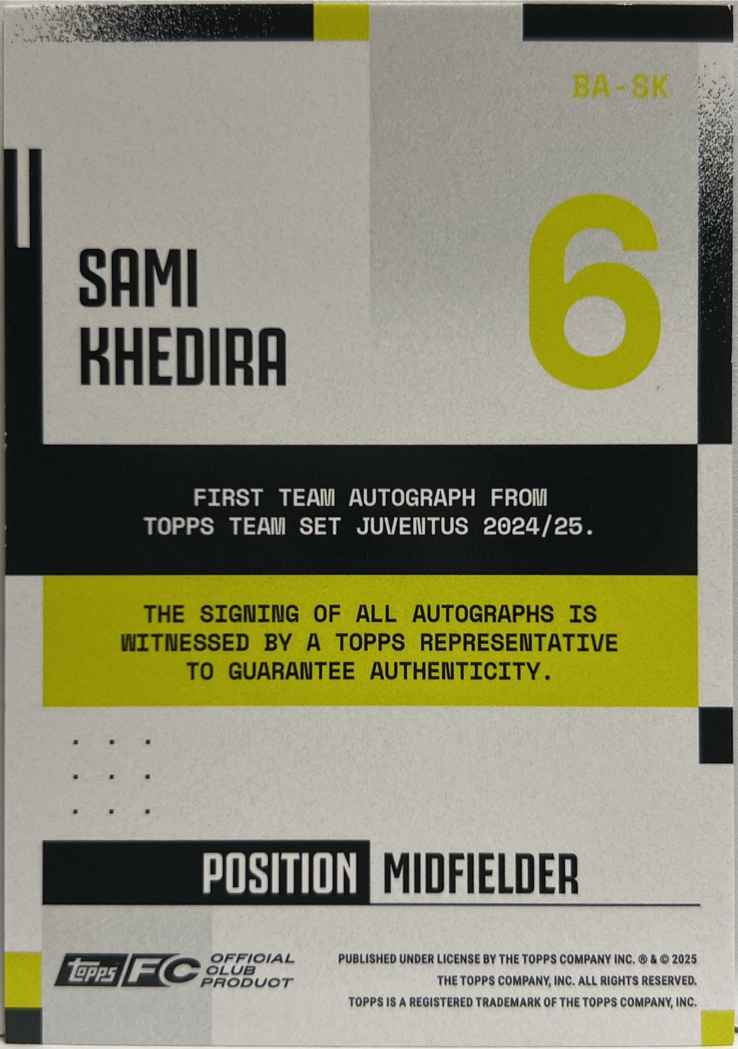 Sami Khedira 98/250 Autograph Topps Juventus Premium Team Set 2024/25