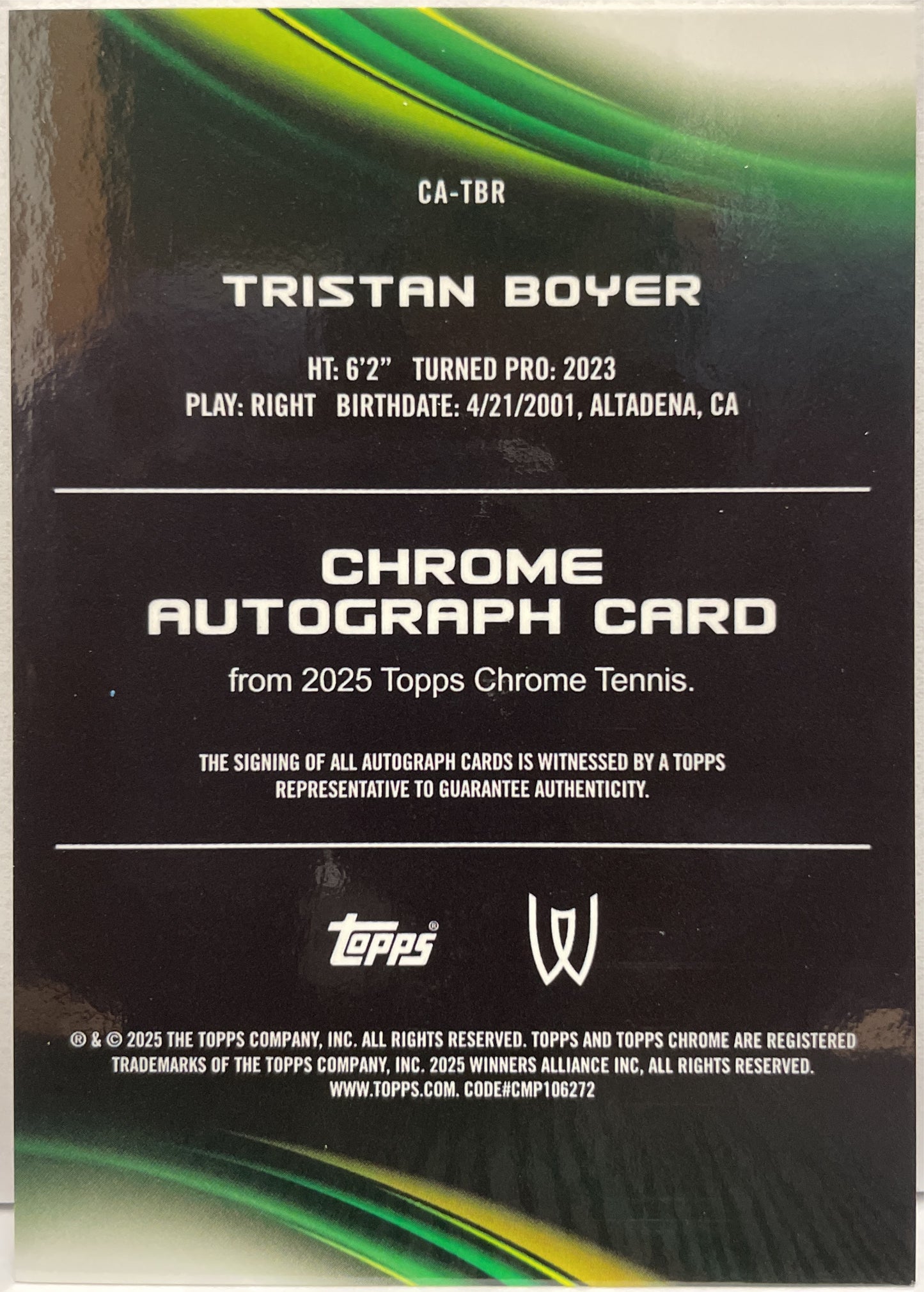 Tristan Boyer Rookie Autograph Geometric Topps Chrome Tennis 2025