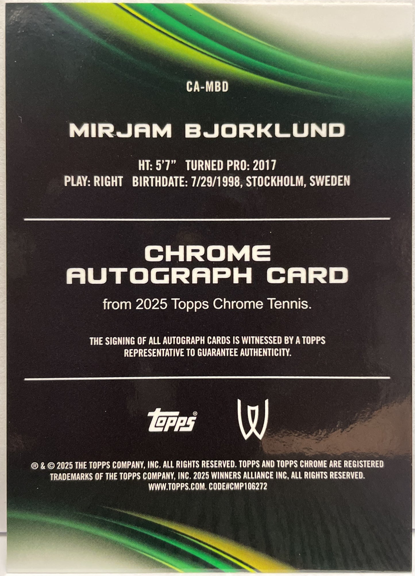 Mirjam Bjorklund Autograph Geometric Topps Chrome Tennis 2025