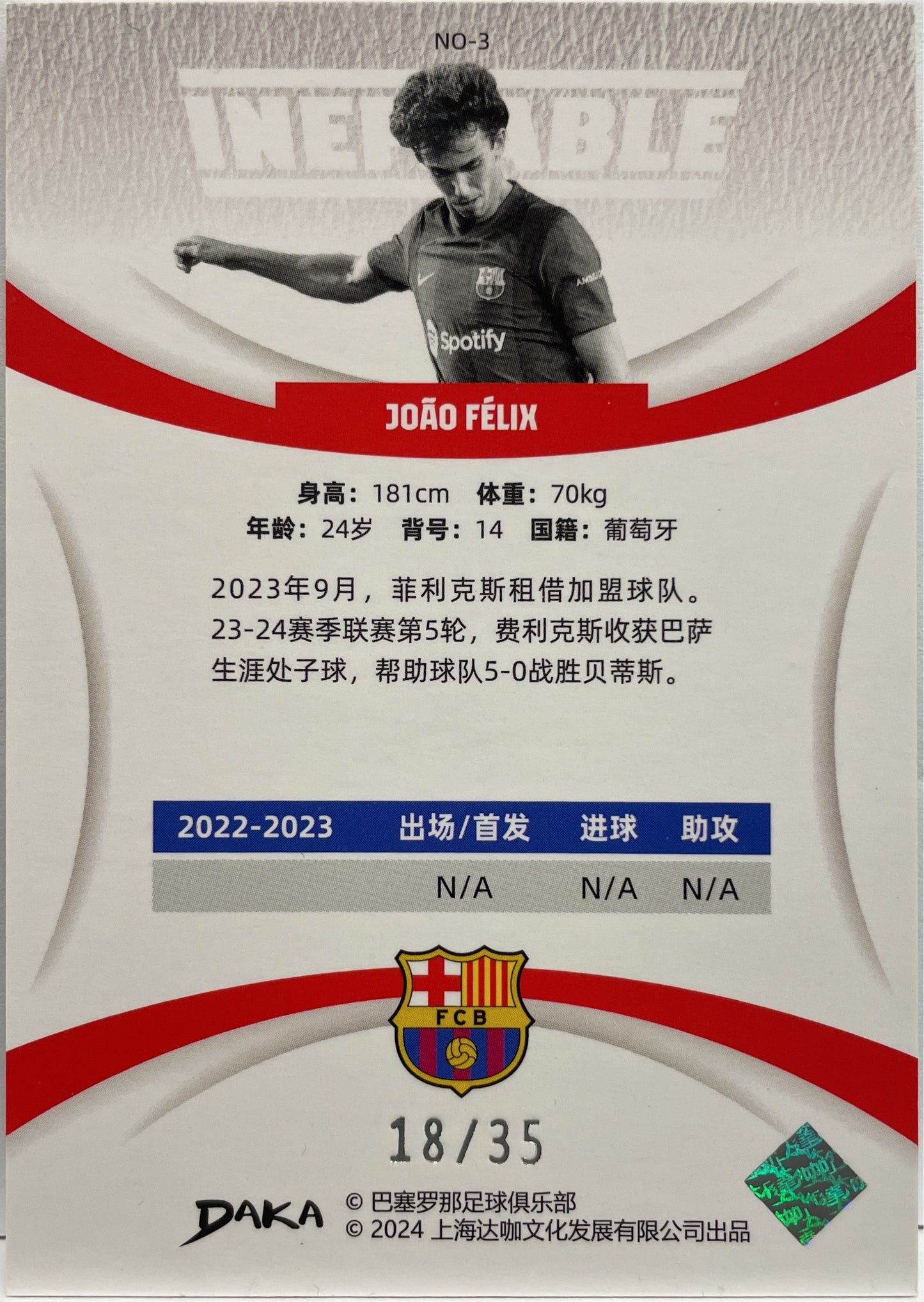 Joao Felix 18/35 Ineffable Red Daka Barcelona One & Two 2023/24