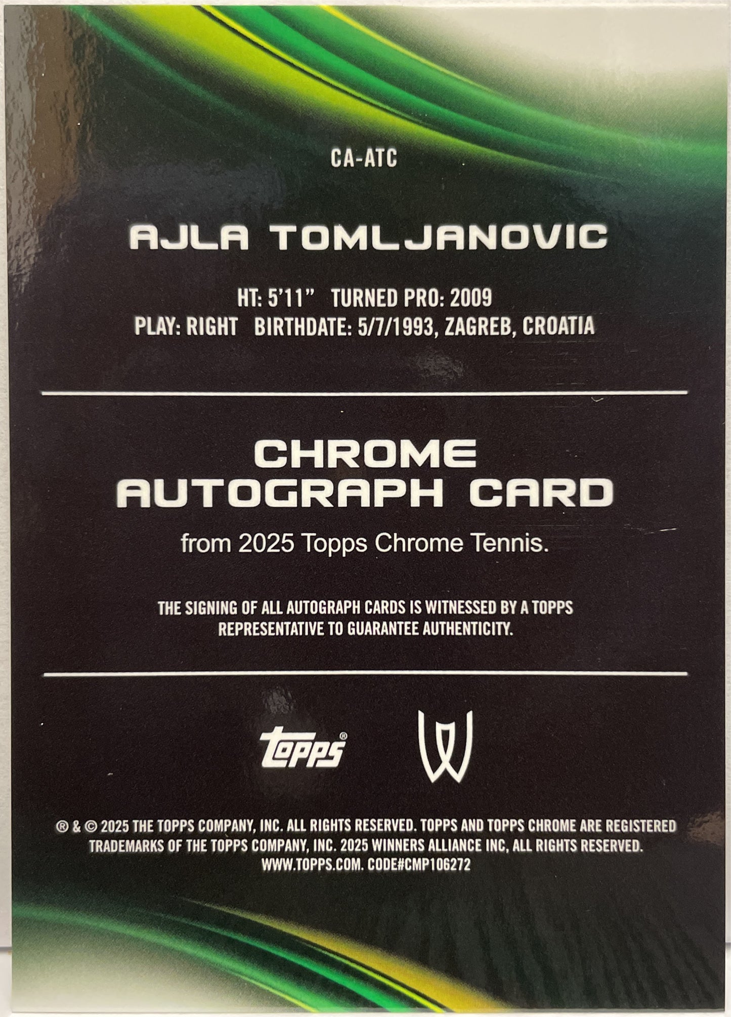 Ajla Tomljanovic Autograph Geometric Topps Chrome Tennis 2025