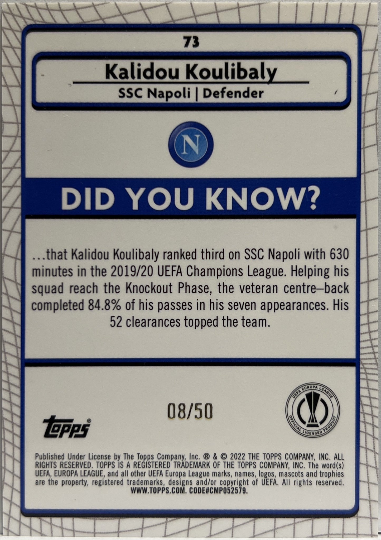 Kalidou Koulibaly 8/50 Gold Topps Chrome Merlin 2021/22