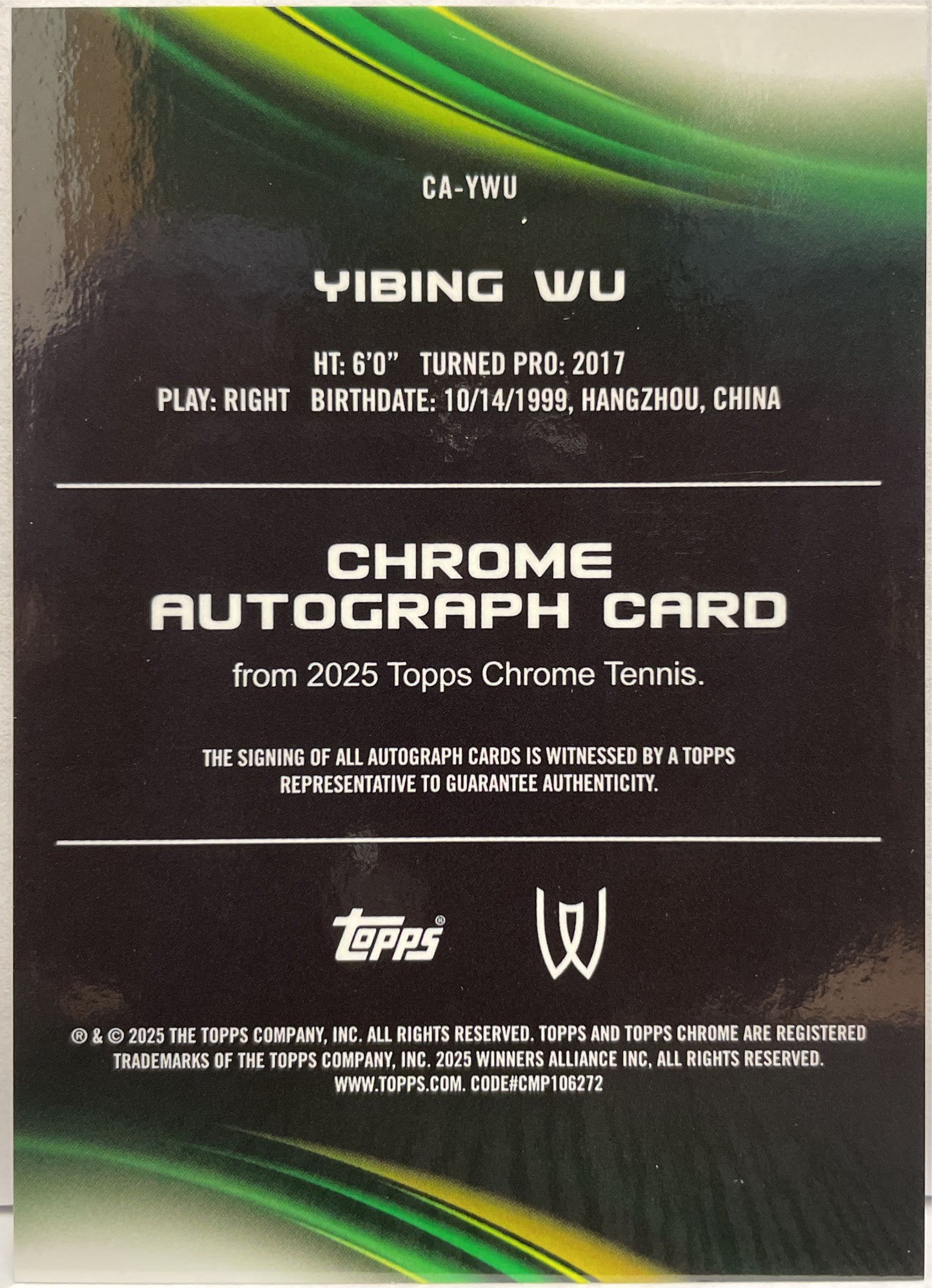 Yibing Wu Autograph Geometric Topps Chrome Tennis 2025