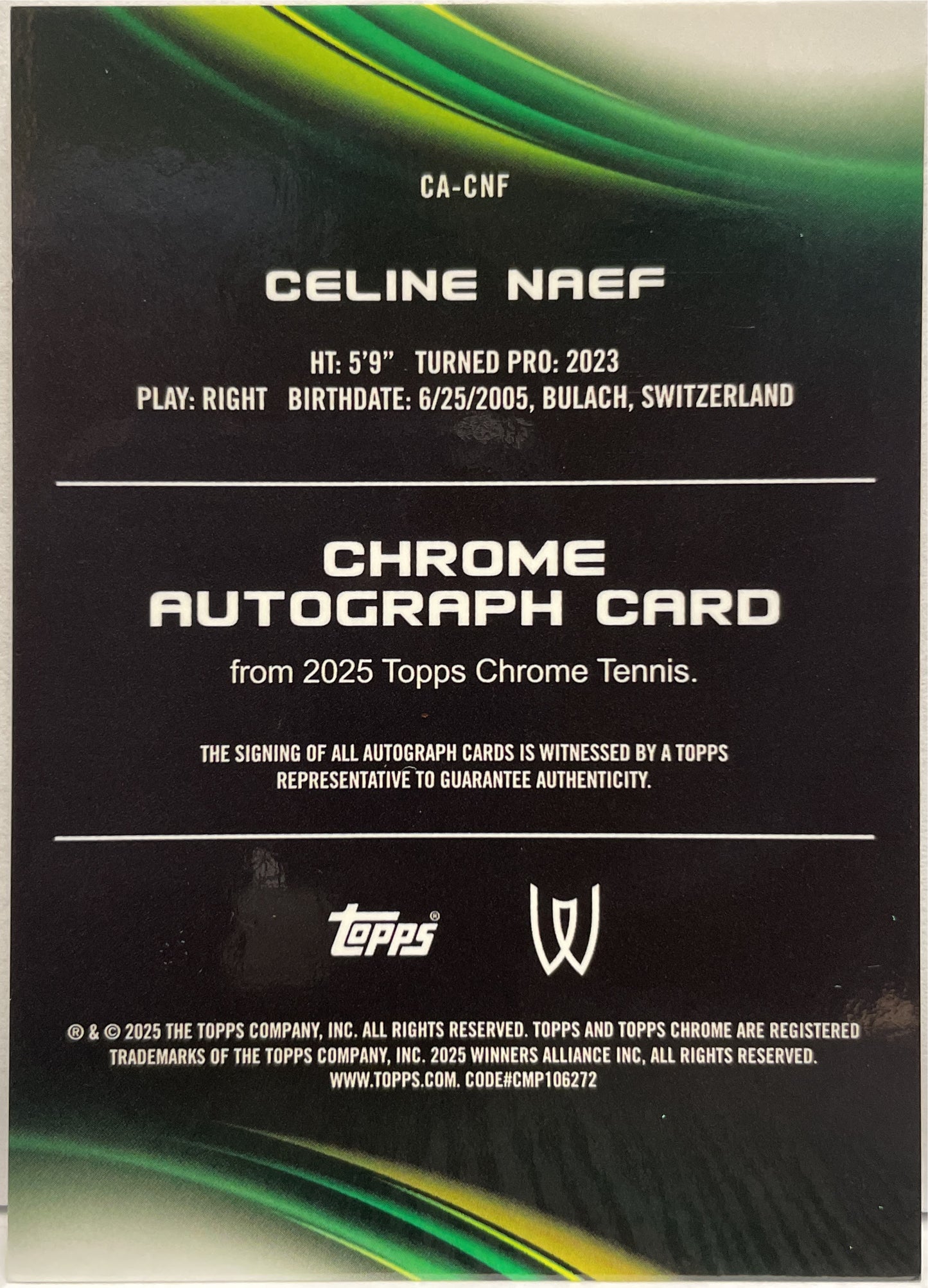 Celine Naef Autograph Geometric Topps Chrome Tennis 2025