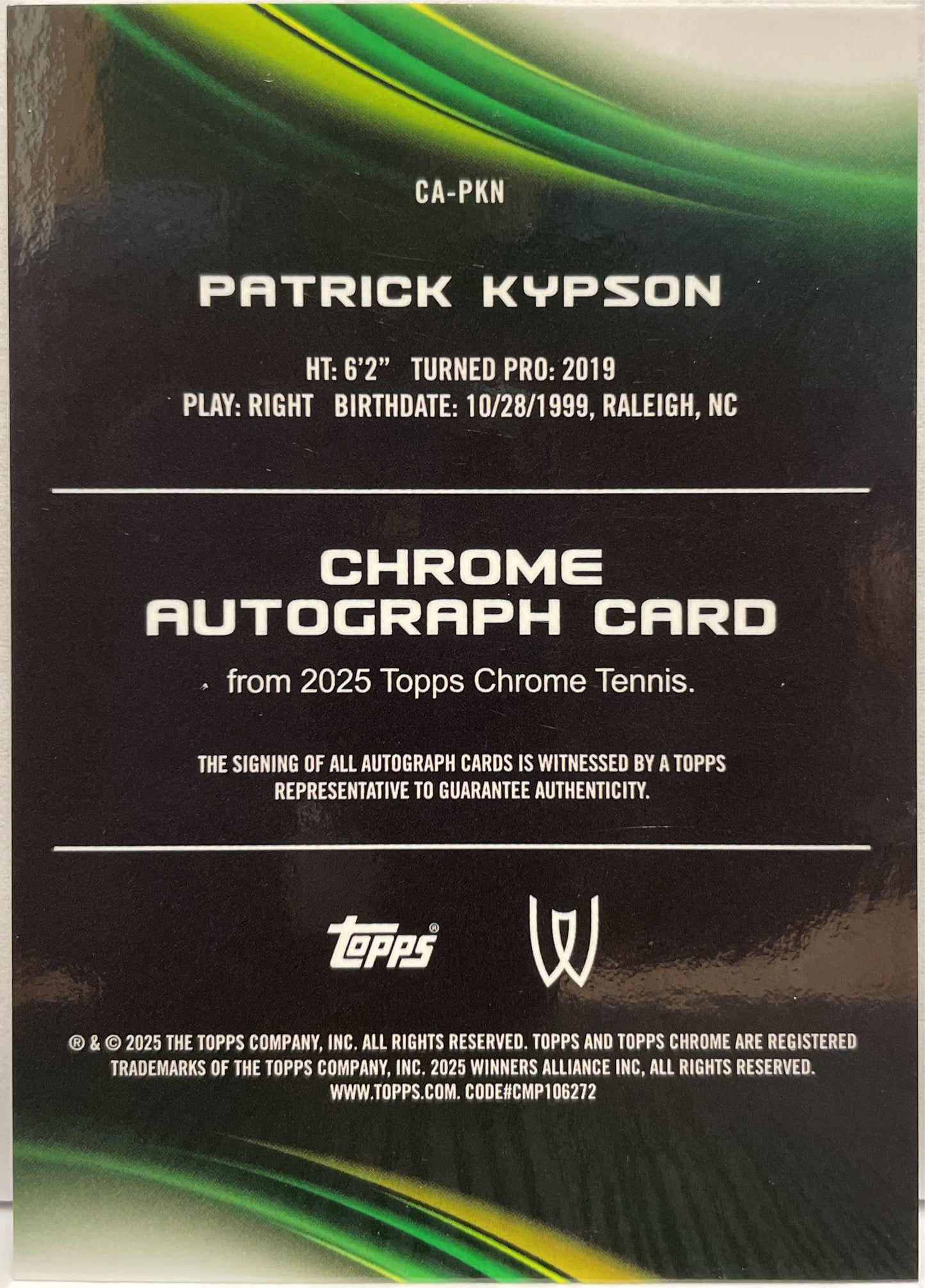 Patrick Kypson Autograph Geometric Topps Chrome Tennis 2025