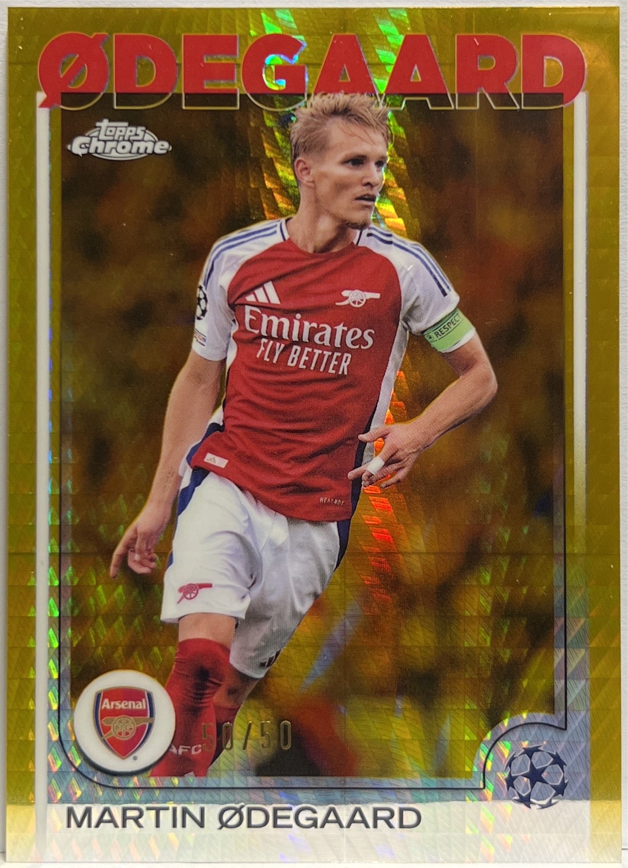 Martin Odegaard 50/50 Gold Prism Topps Chrome UCC 2024/25