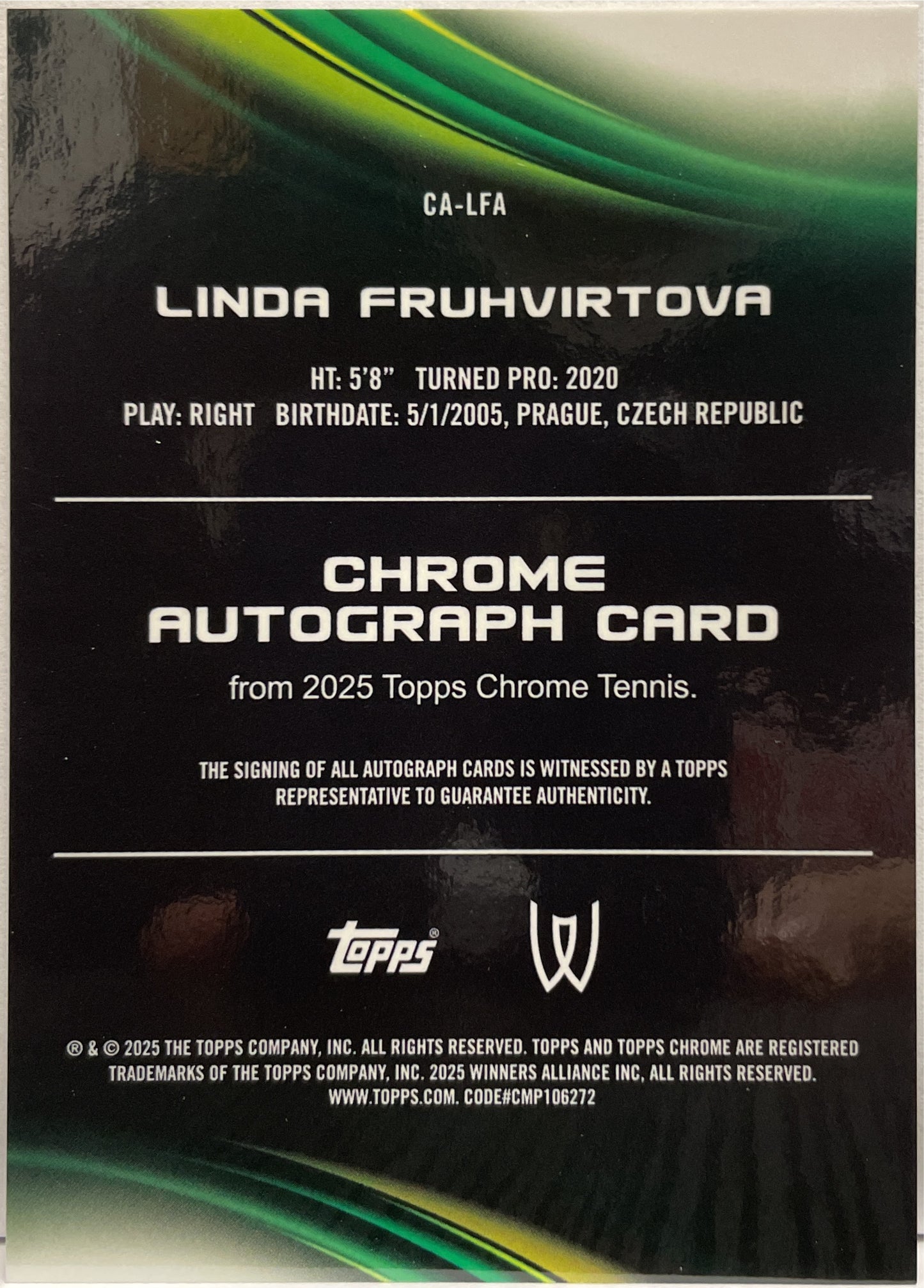 Linda Fruhvirtova 34/50 Autograph Gold Geometric Topps Chrome Tennis 2025