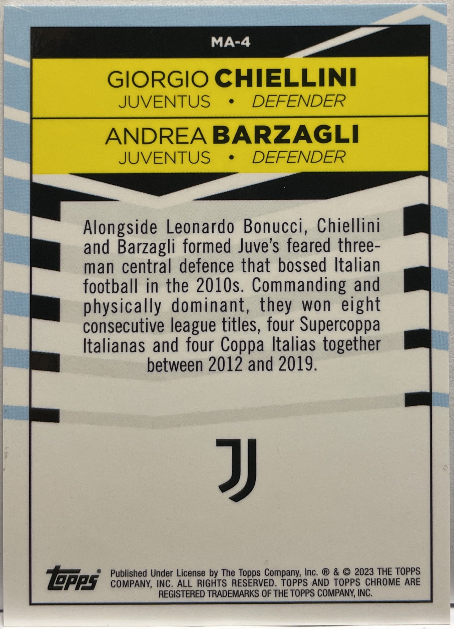 Giorgio Chiellini & Andrea Barzagli 1/5 Maestros Red Topps Chrome Juventus 2022/23