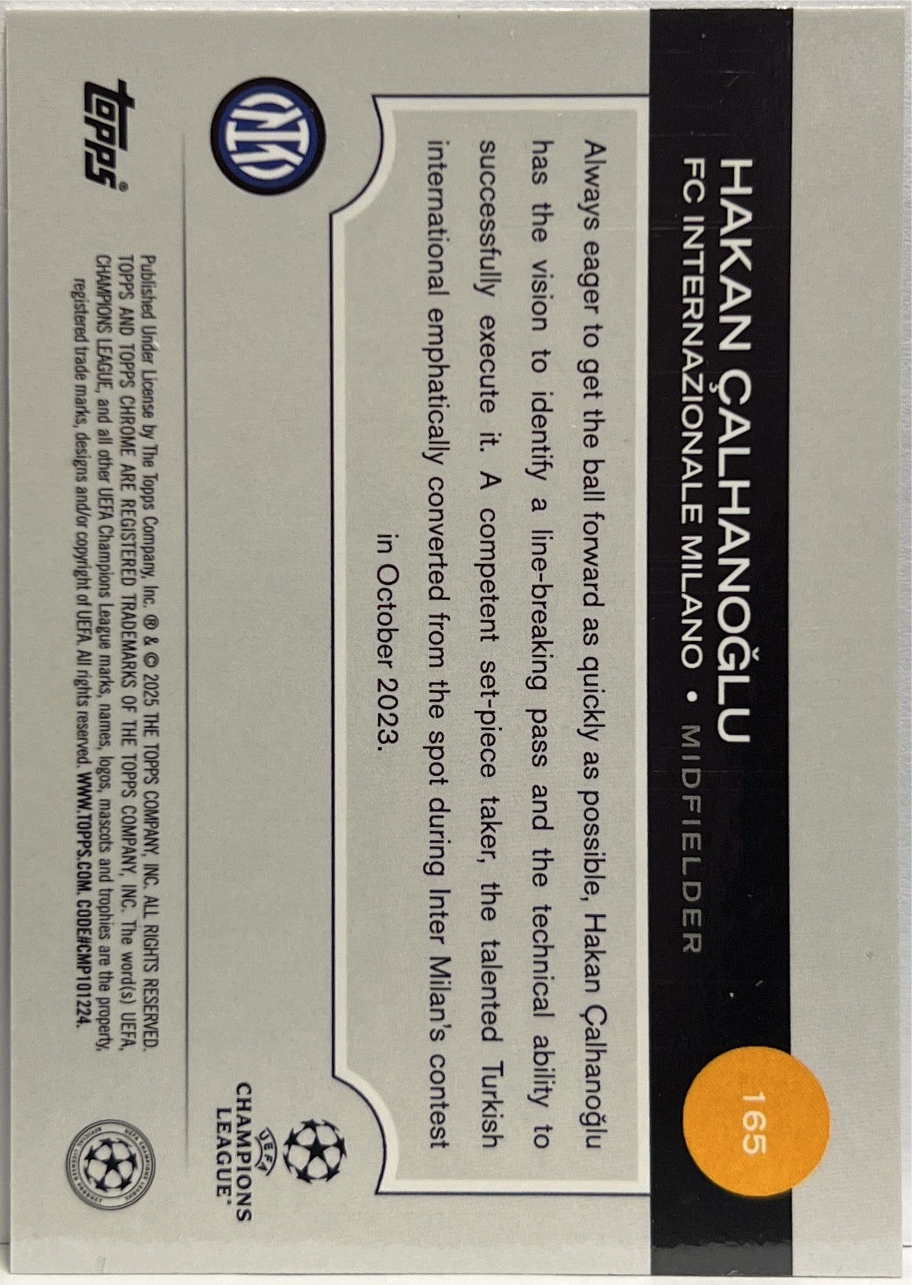 Hakan Calhanoglu 103/150 Blue Lava Topps Chrome UCC 2024/25