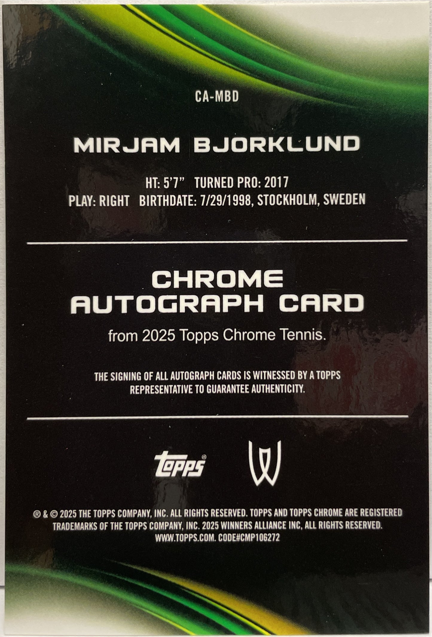 Mirjam Bjorklund 53/150 Autograph Blue Geometric Topps Chrome Tennis 2025
