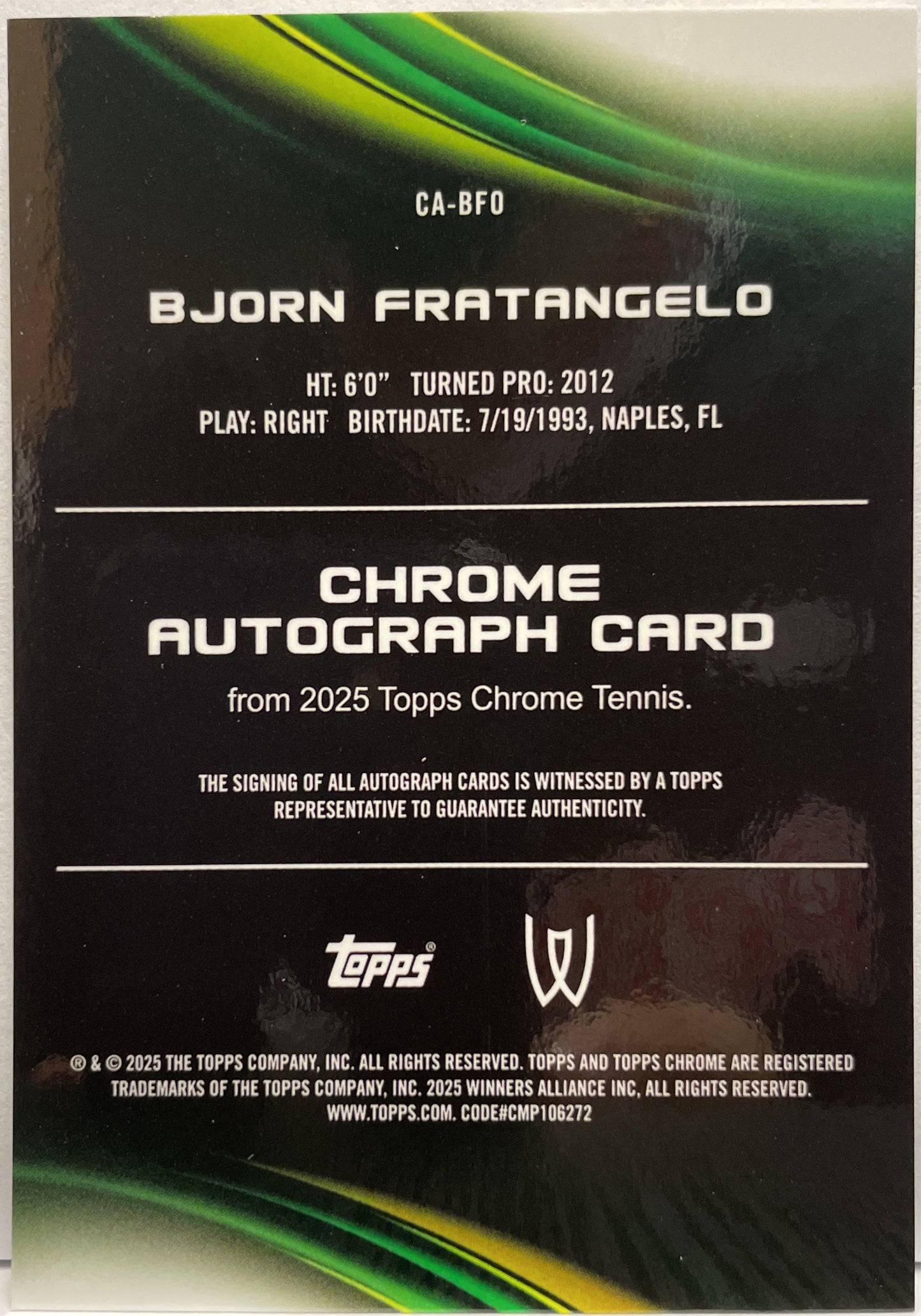 Bjorn Fratangelo 80/150 Autograph Blue Geometric Topps Chrome Tennis 2025