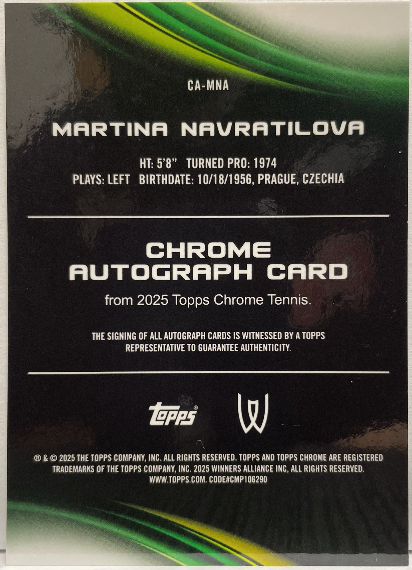 Martina Navratilova 2/50 Autograph Gold Topps Chrome Tennis 2025