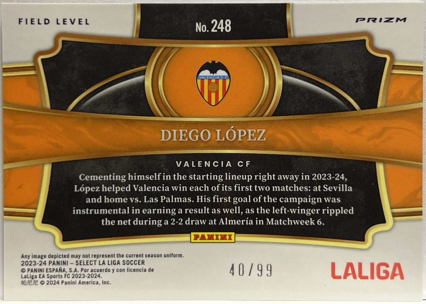 Diego Lopez 40/99 Rookie Field Level Winter Camo Select La Liga 2023/24