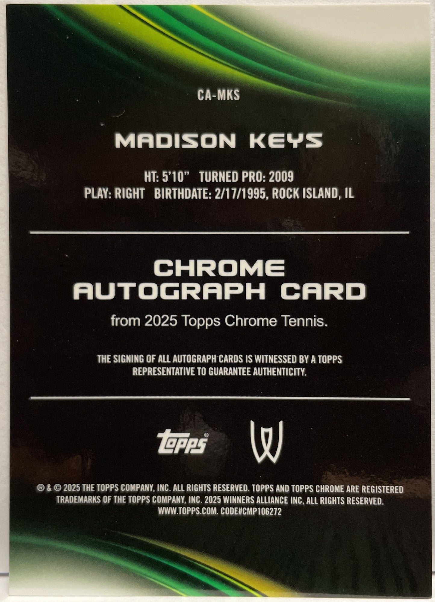 Madison Keys 20/150 Autograph Blue Topps Chrome Tennis 2025