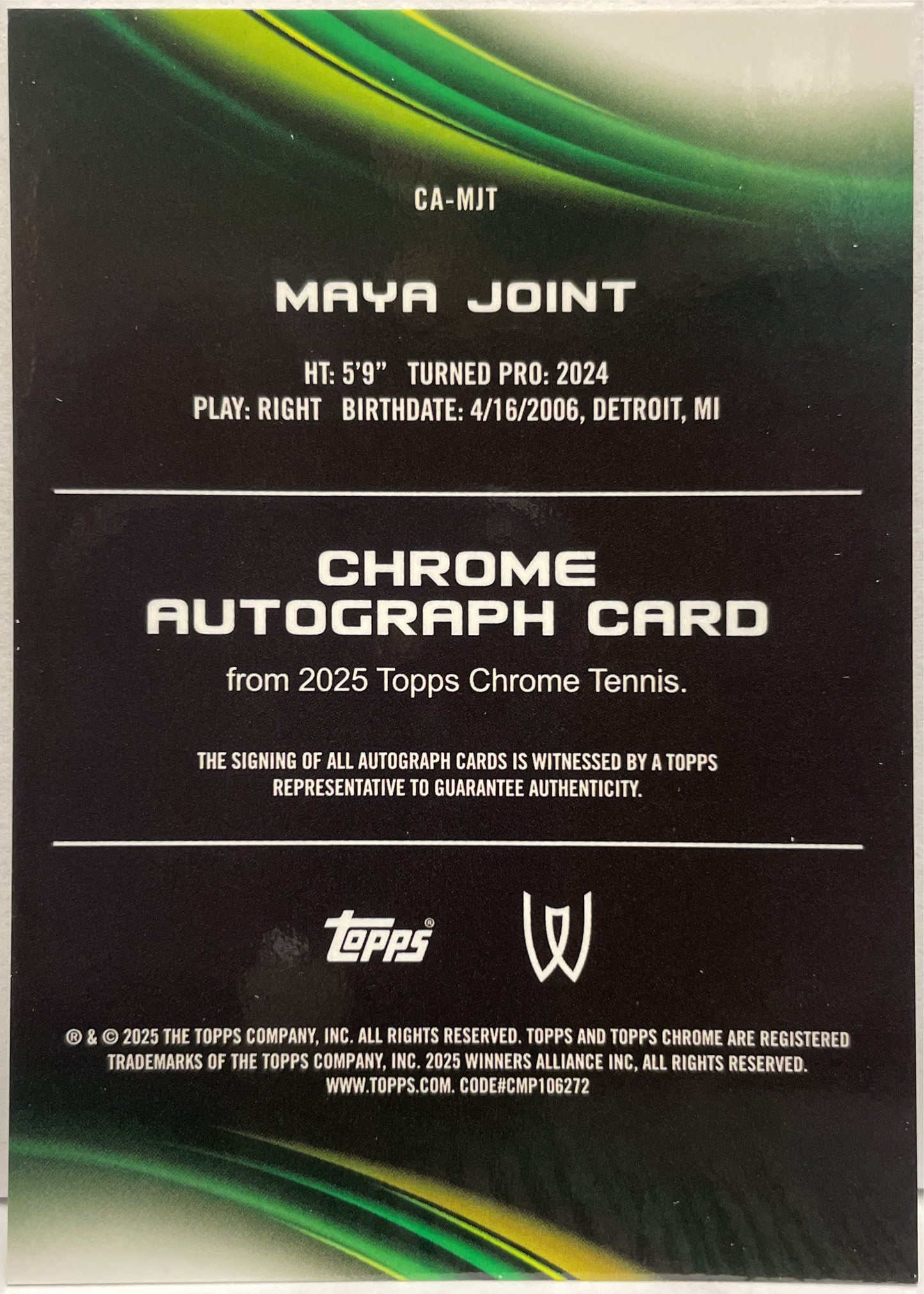 Maya Joint Rookie Autograph Topps Chrome Tennis 2025