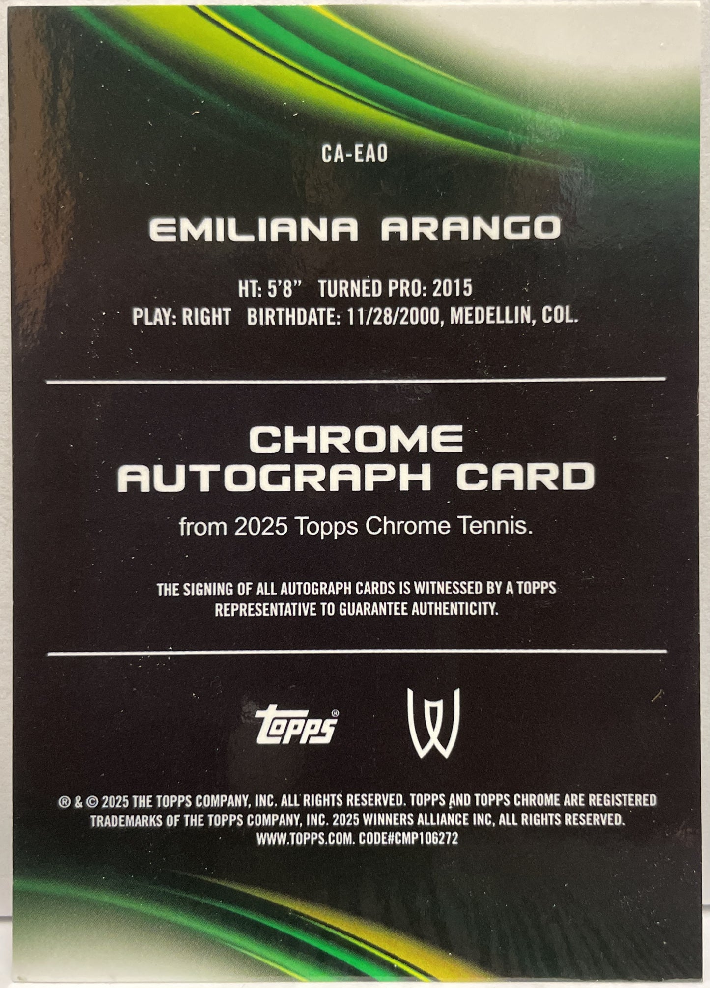 Emiliana Arango Autograph Topps Chrome Tennis 2025
