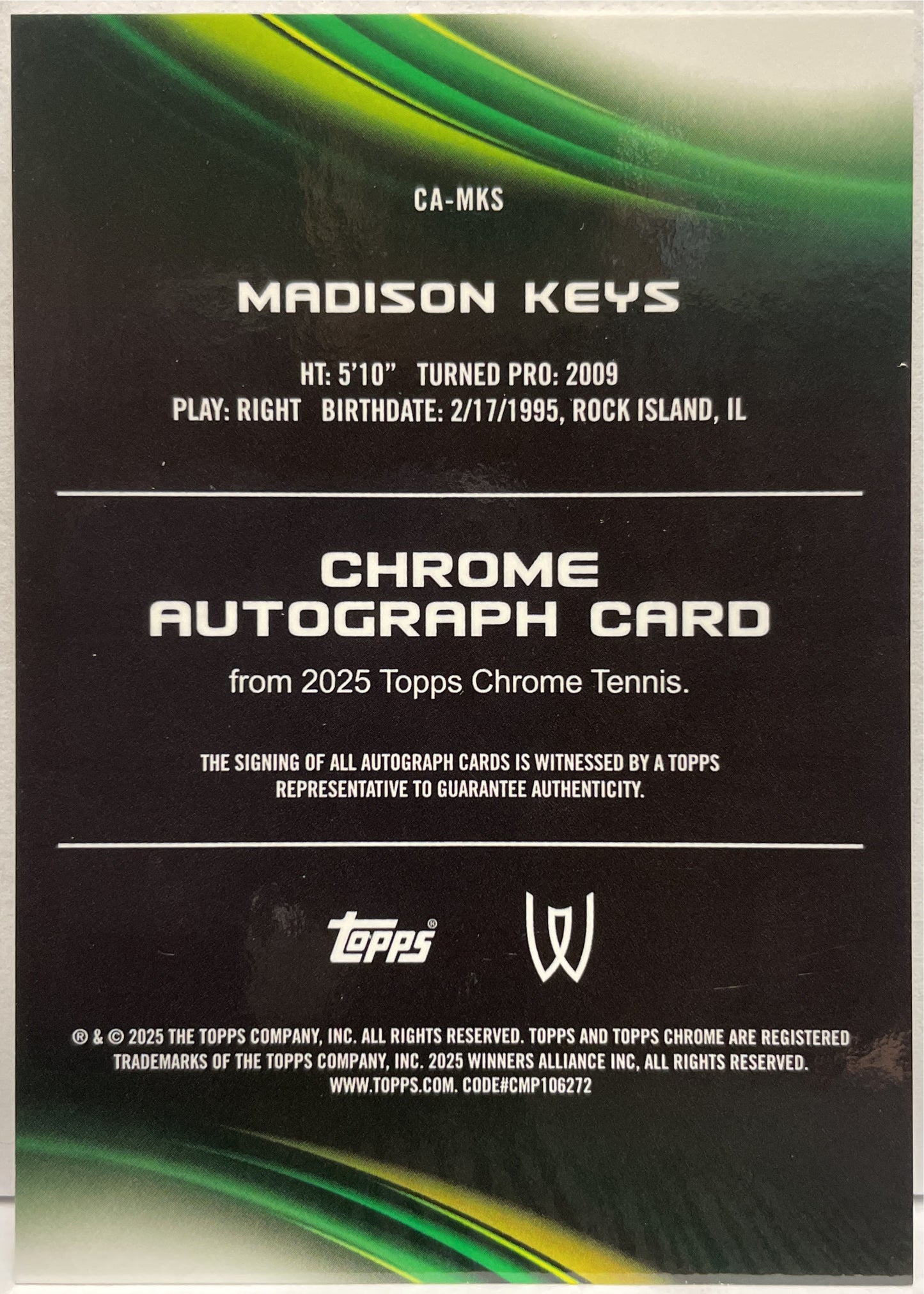 Madison Keys Autograph Topps Chrome Tennis 2025