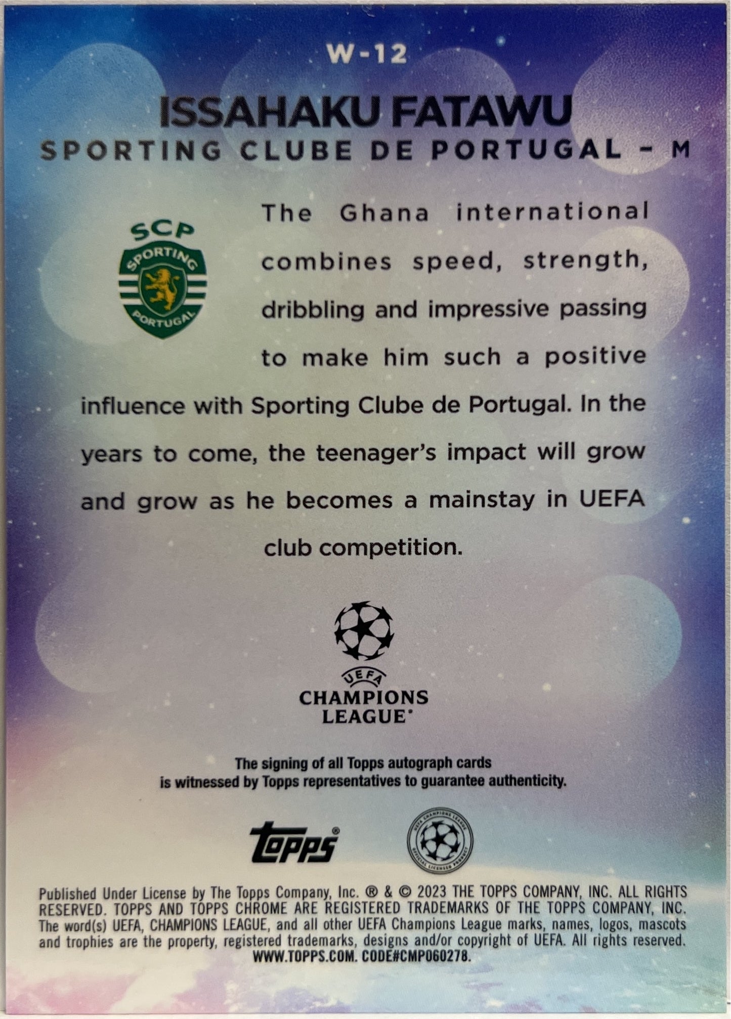 Issahaku Fatawu Rookie Autograph Topps Chrome UCC 2022/23