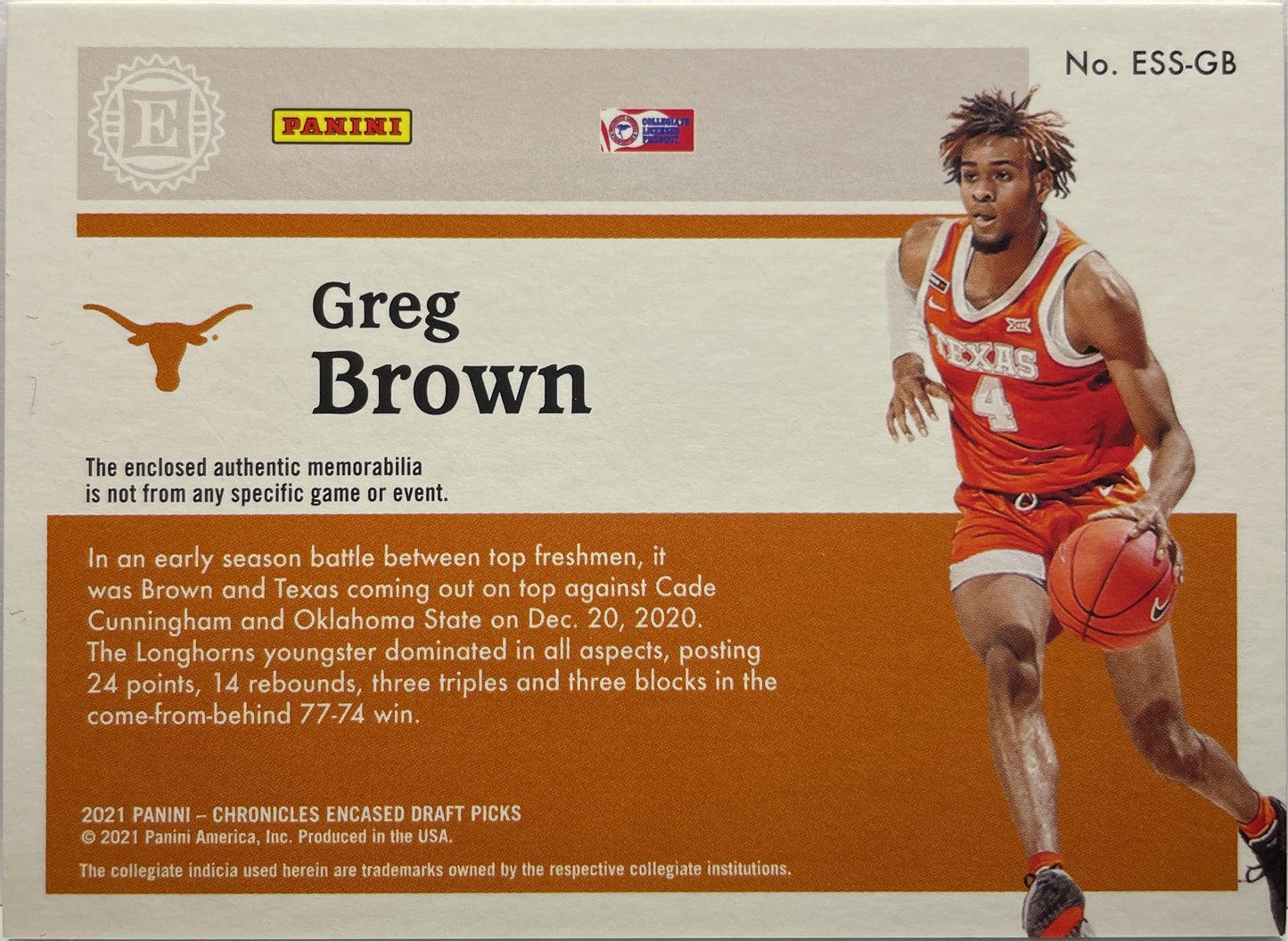 Greg Brown 104/199 Rookie Patch Chronicles Draft Picks 2021