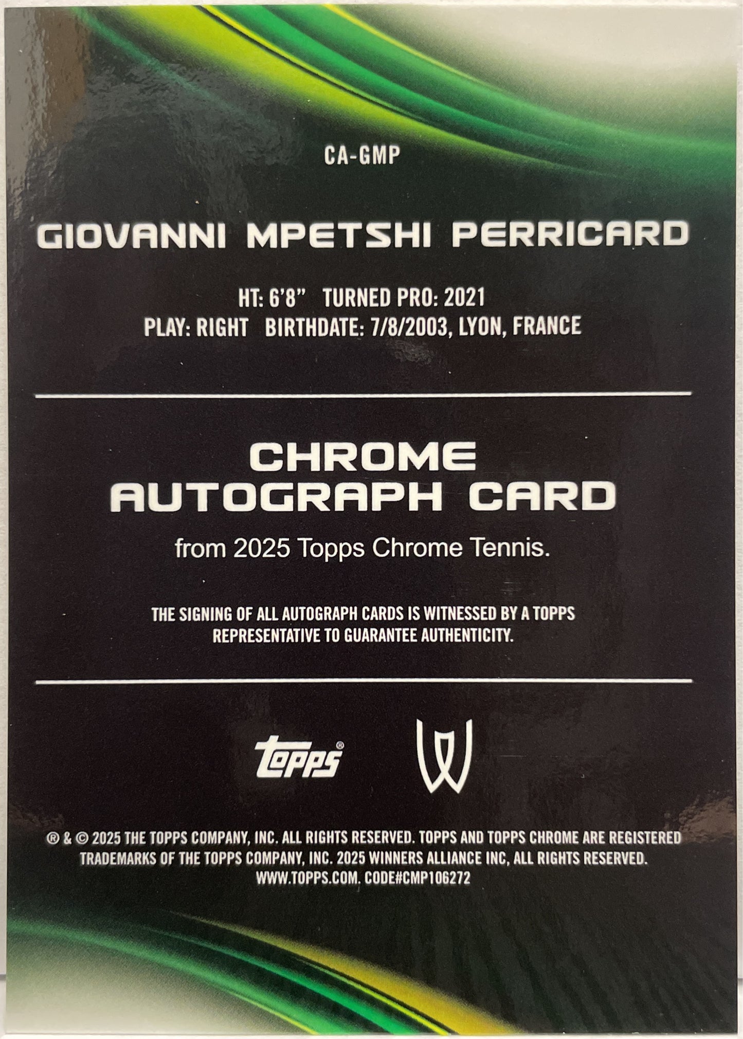 Giovanni Mpetshi Perricard Rookie Autograph Geometric Topps Chrome Tennis 2025