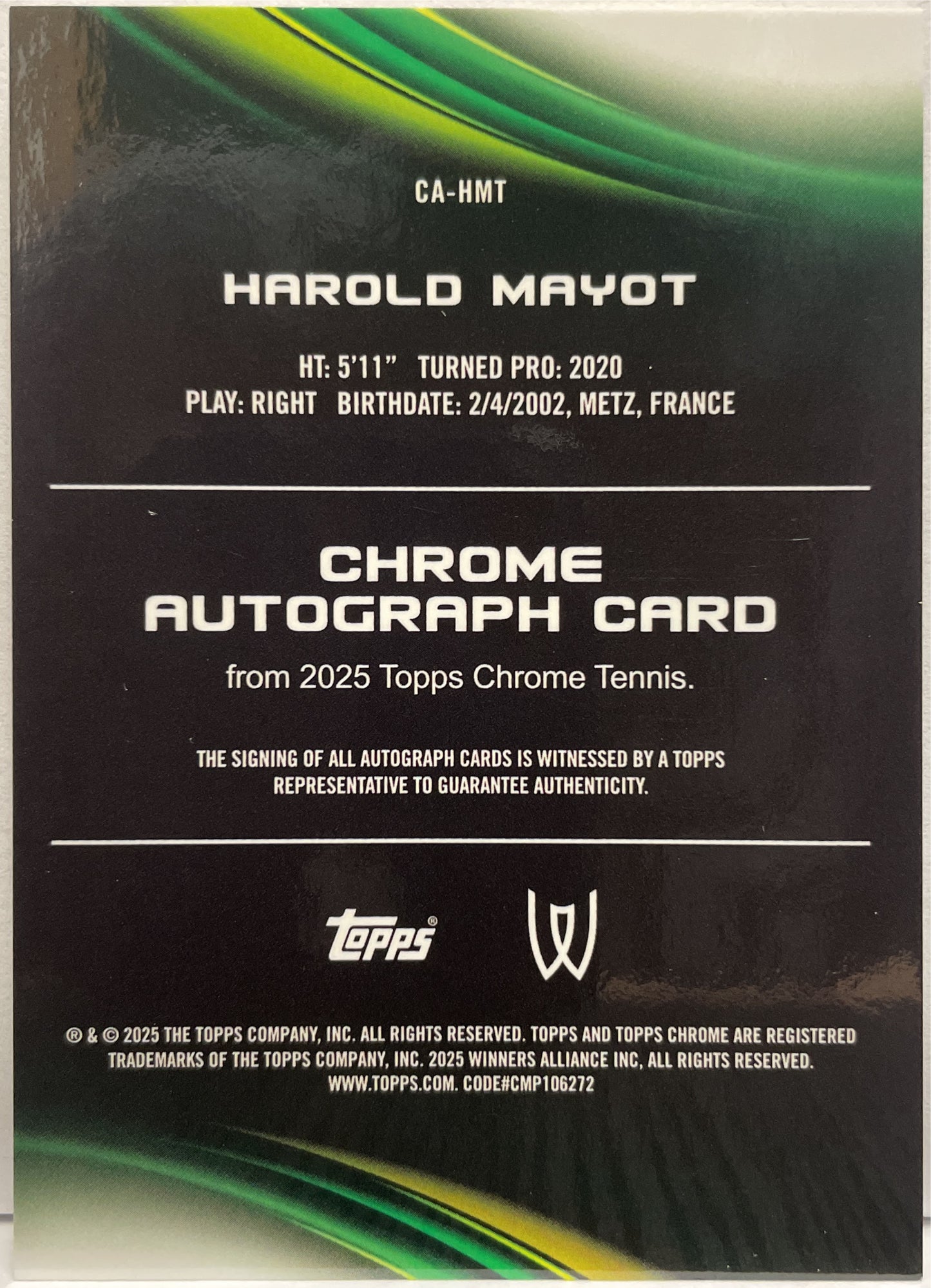 Harold Mayot Autograph Geometric Topps Chrome Tennis 2025