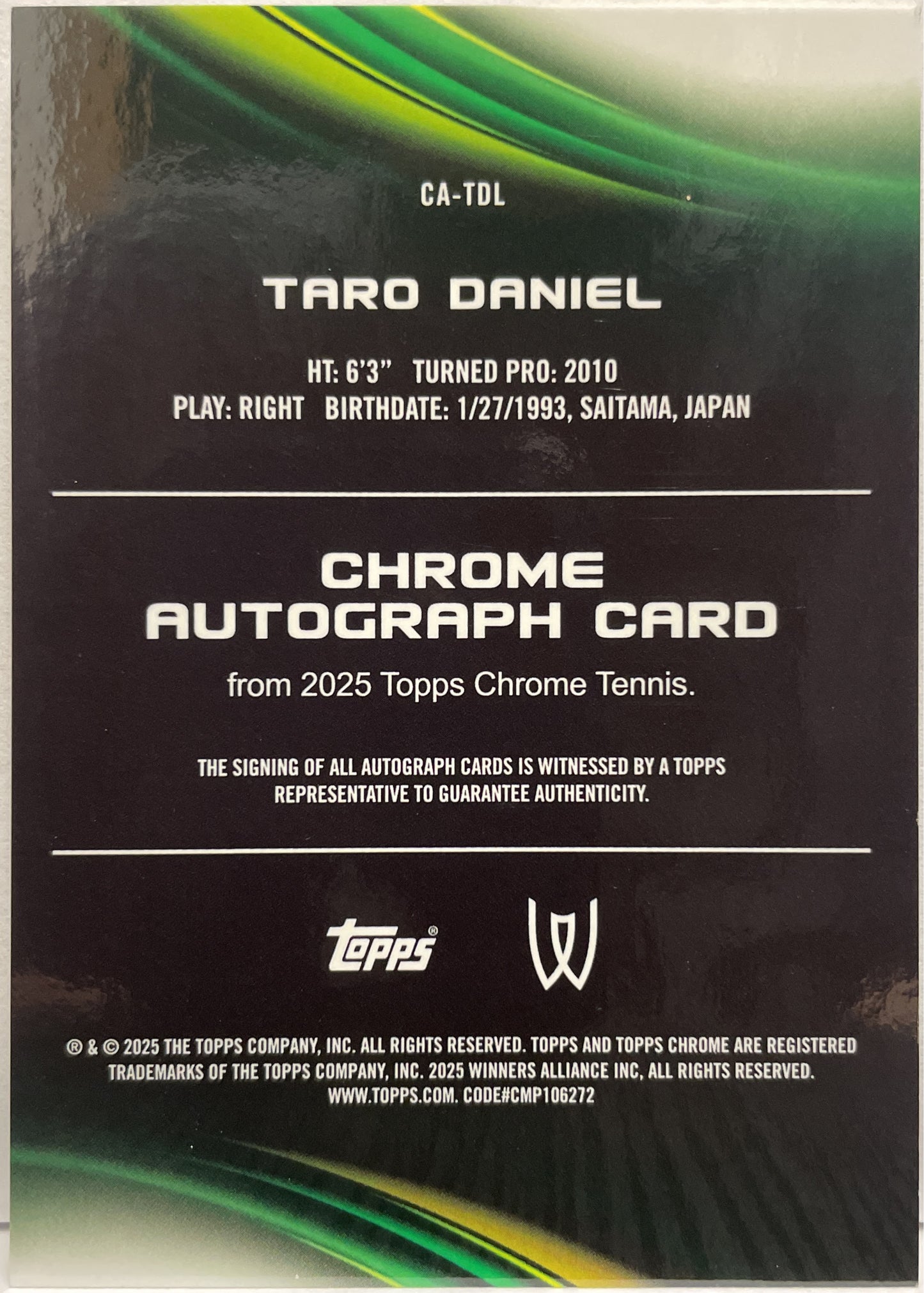 Taro Daniel Autograph Geometric Topps Chrome Tennis 2025