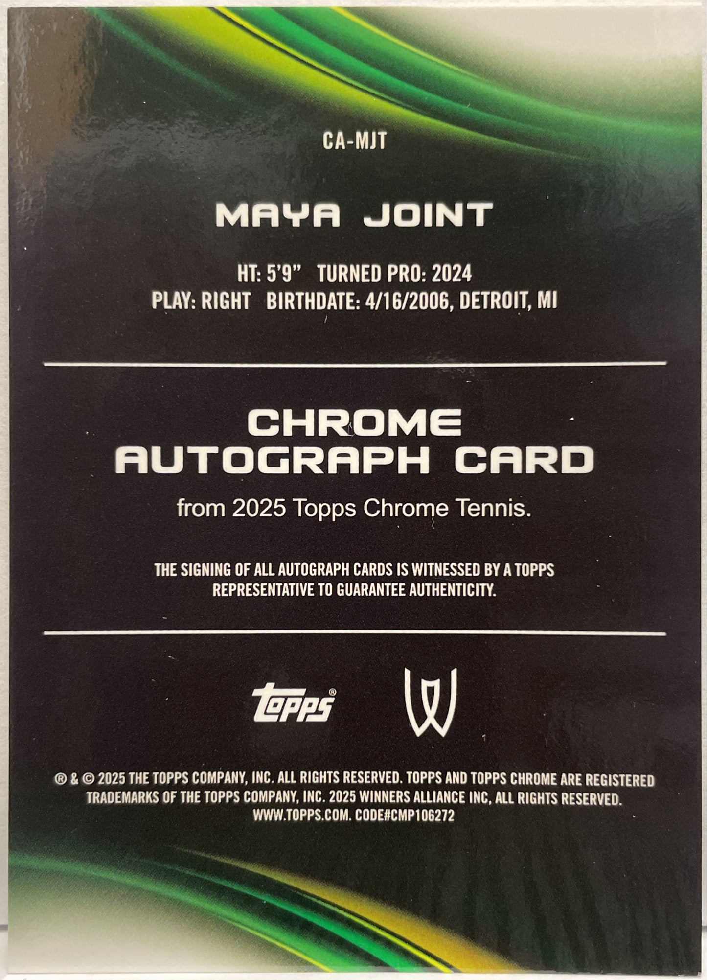 Maya Joint Rookie Autograph Topps Chrome Tennis 2025