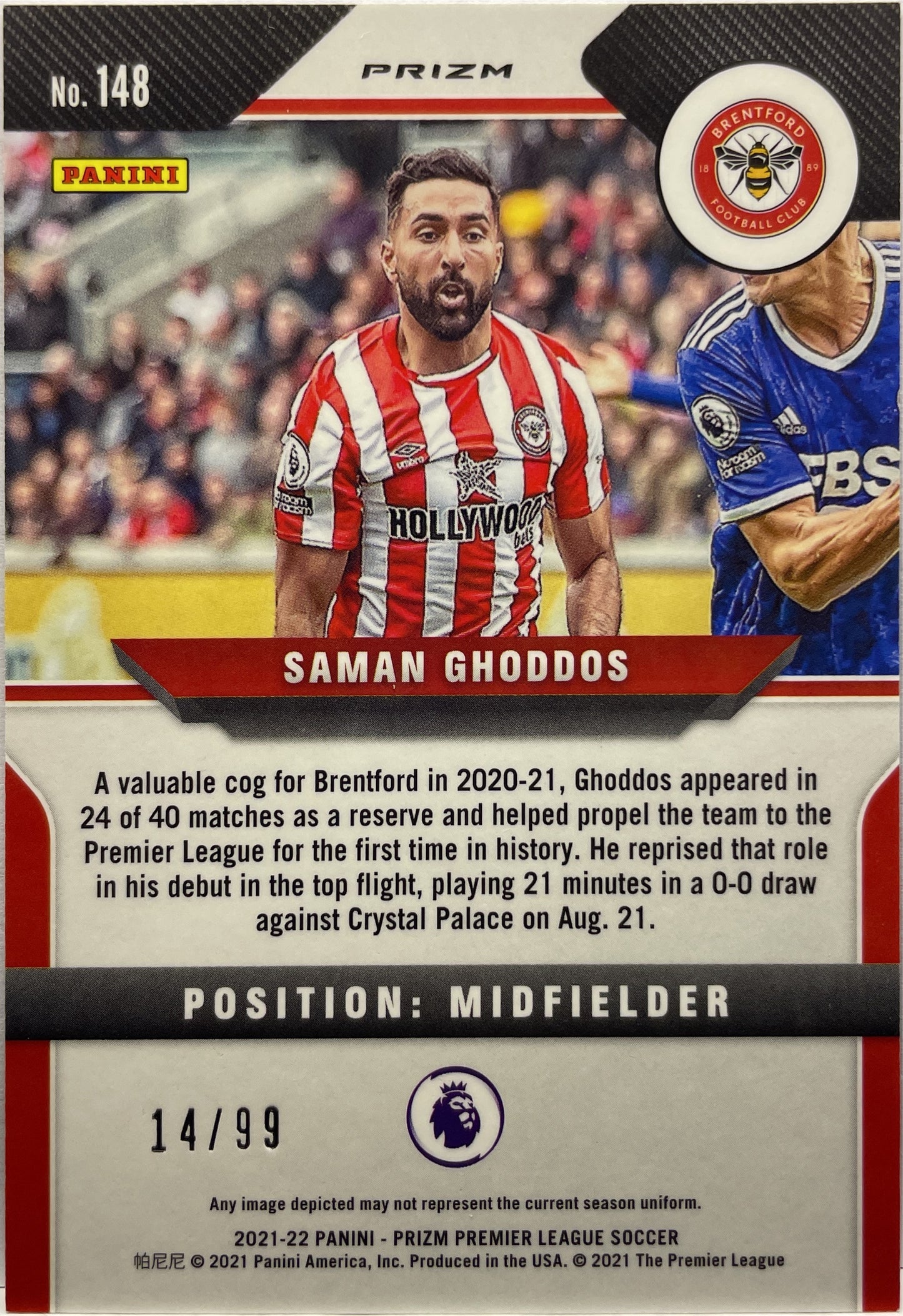 Saman Ghoddos 14/99 Rookie Purple Prizm Premier League 2021/22