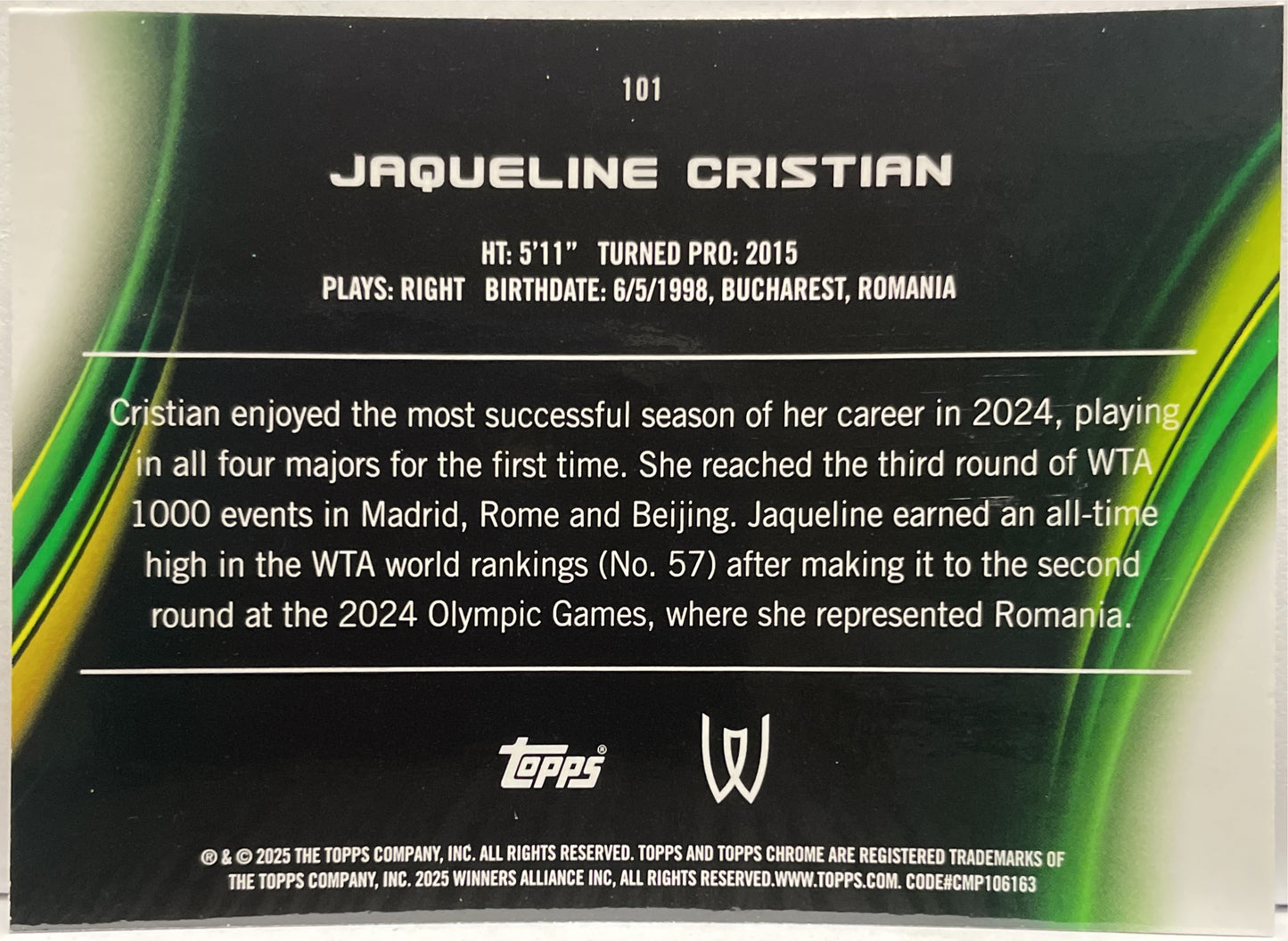 Jaqueline Cristian 4/99 Green Topps Chrome Tennis 2025