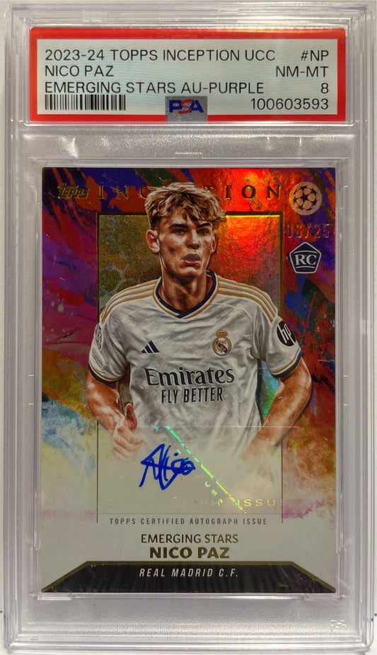 Nico Paz 6/25 Rookie Autograph Emerging Stars Purple Topps Inception 2023/24 PSA 8